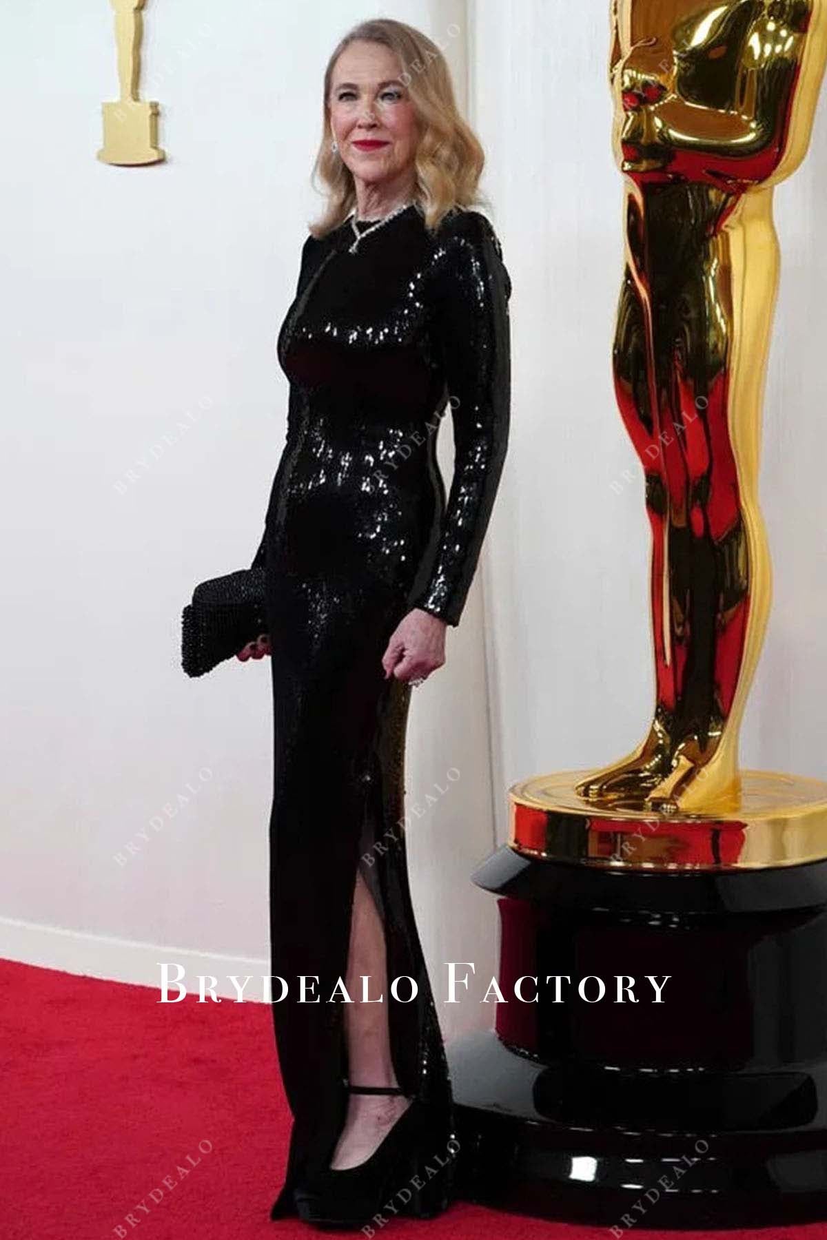 Catherine O’Hara 2024 Oscars Black Sequin Red Carpet Dress