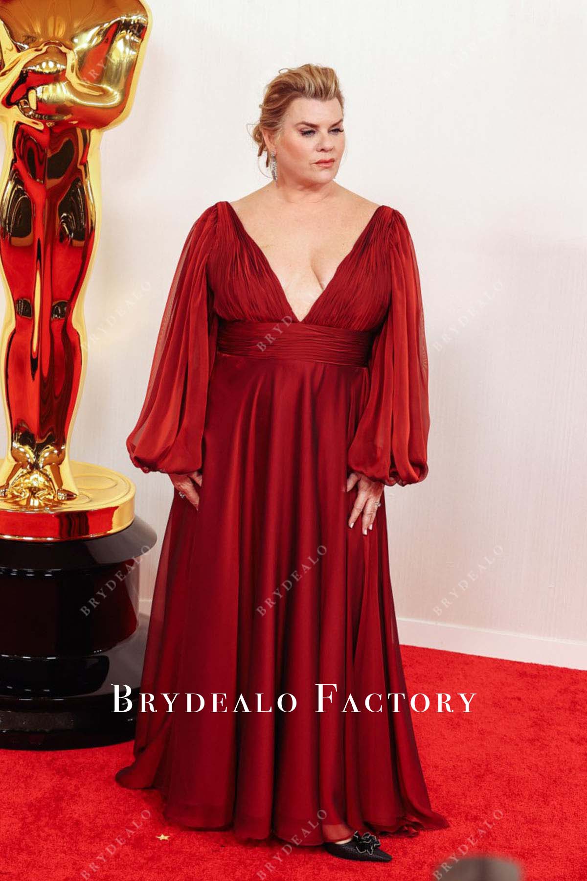 Claire Kaufman burgundy dress 2024 Oscars Red Carpet