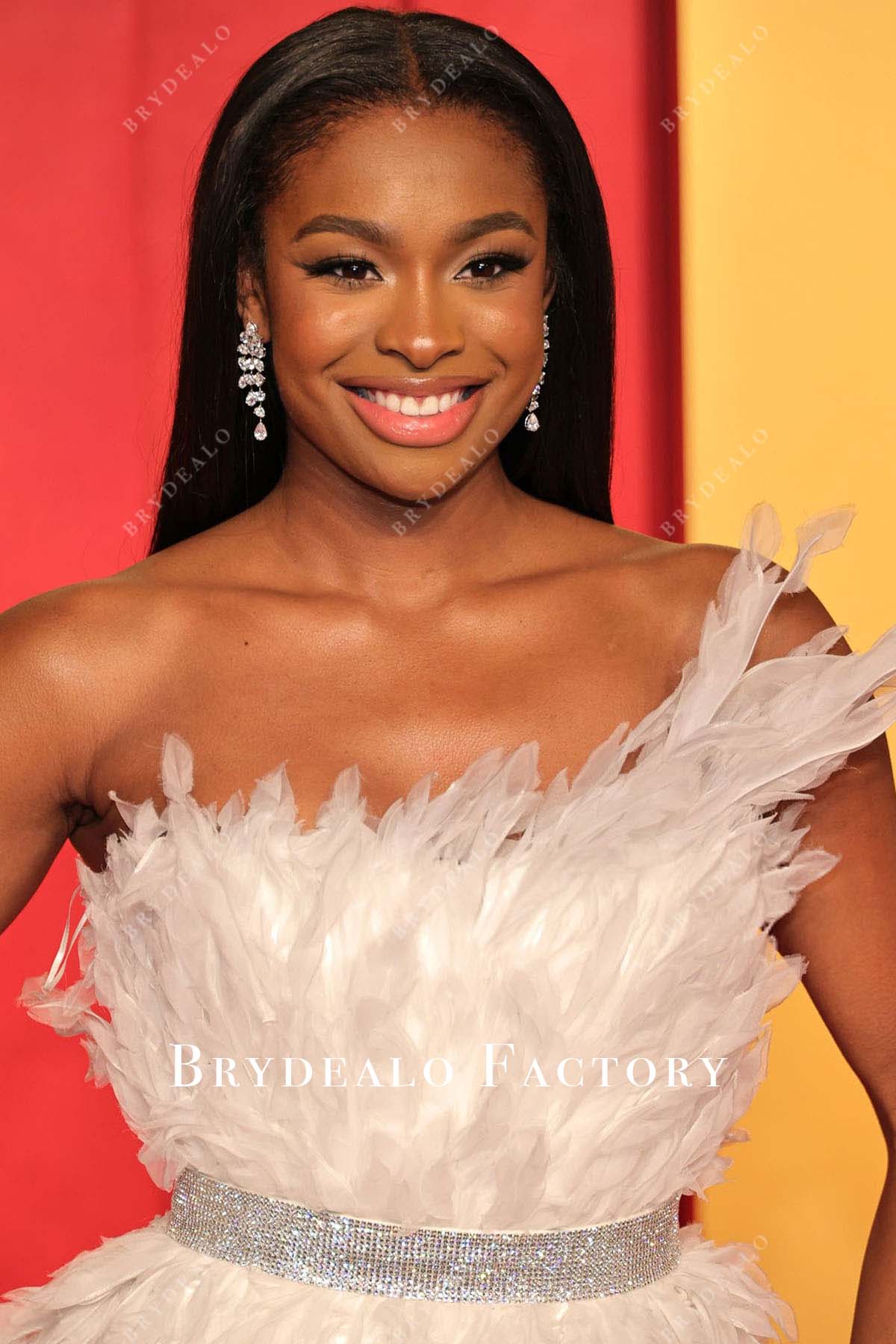 Coco Jones feathers dress 2024 Oscars After Party