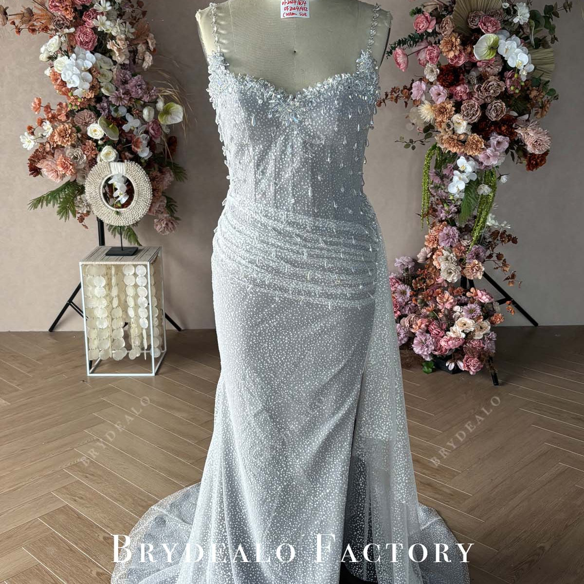 grey fishtail prom dress ZAPAKA Women Grey Blue Prom Dress Beaded Corset Spaghetti Straps Satin Ruched Mermaid Long Evening Dress, Grey Blue / L
