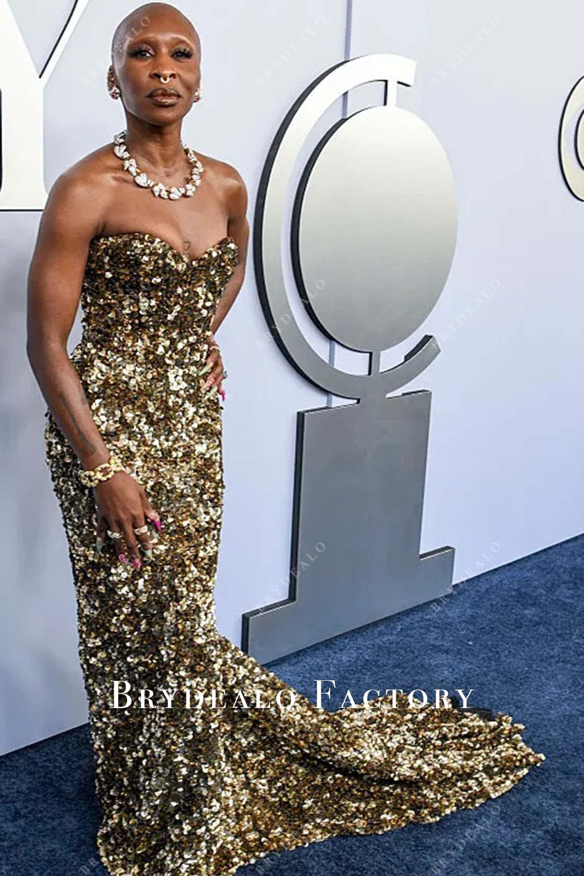 Cynthia Erivo 2024 Tony Awards sweetheart neck dress