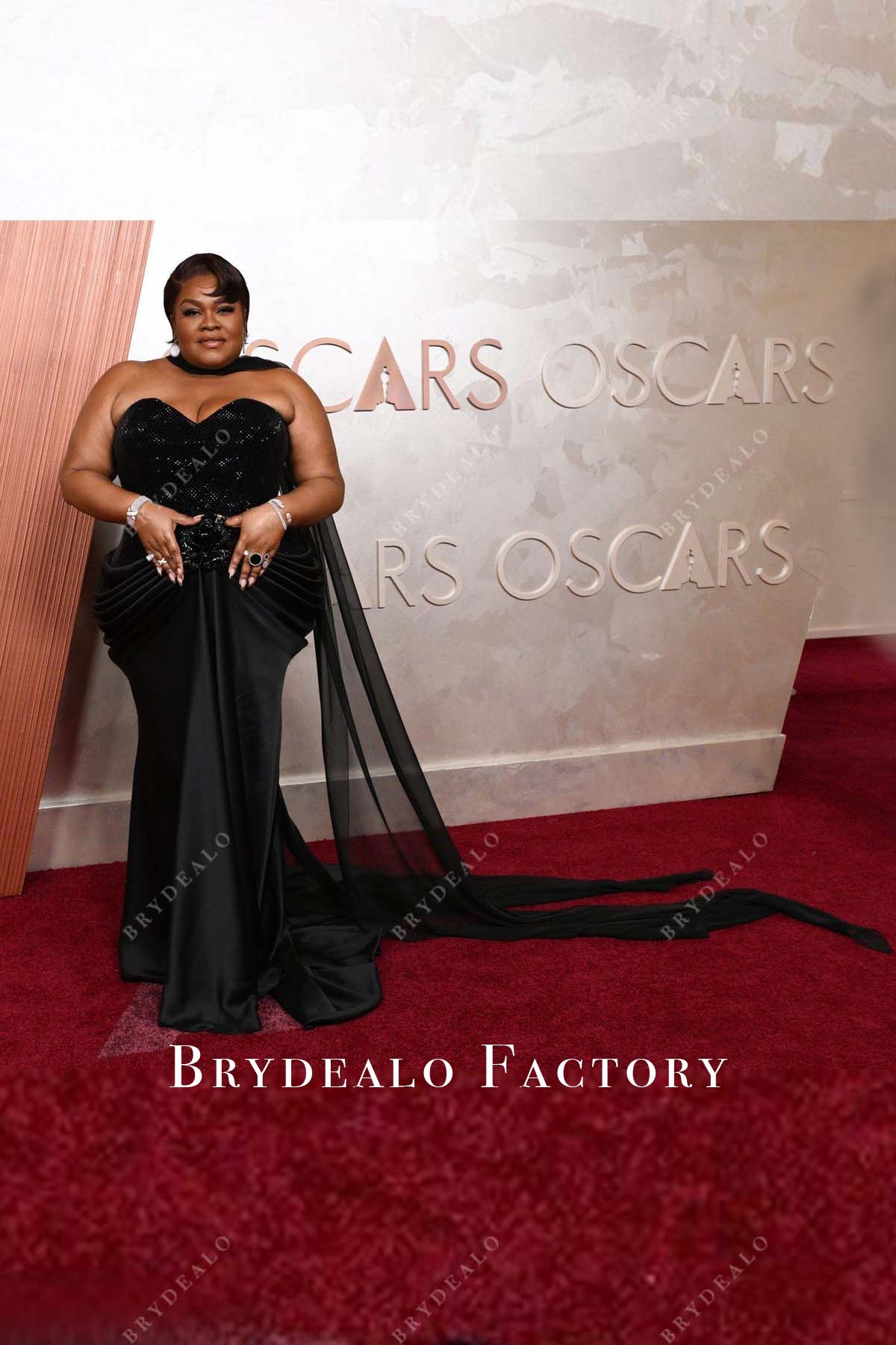  Da'Vine Joy Randolph black fit flare 2025 Oscars red carpet dress