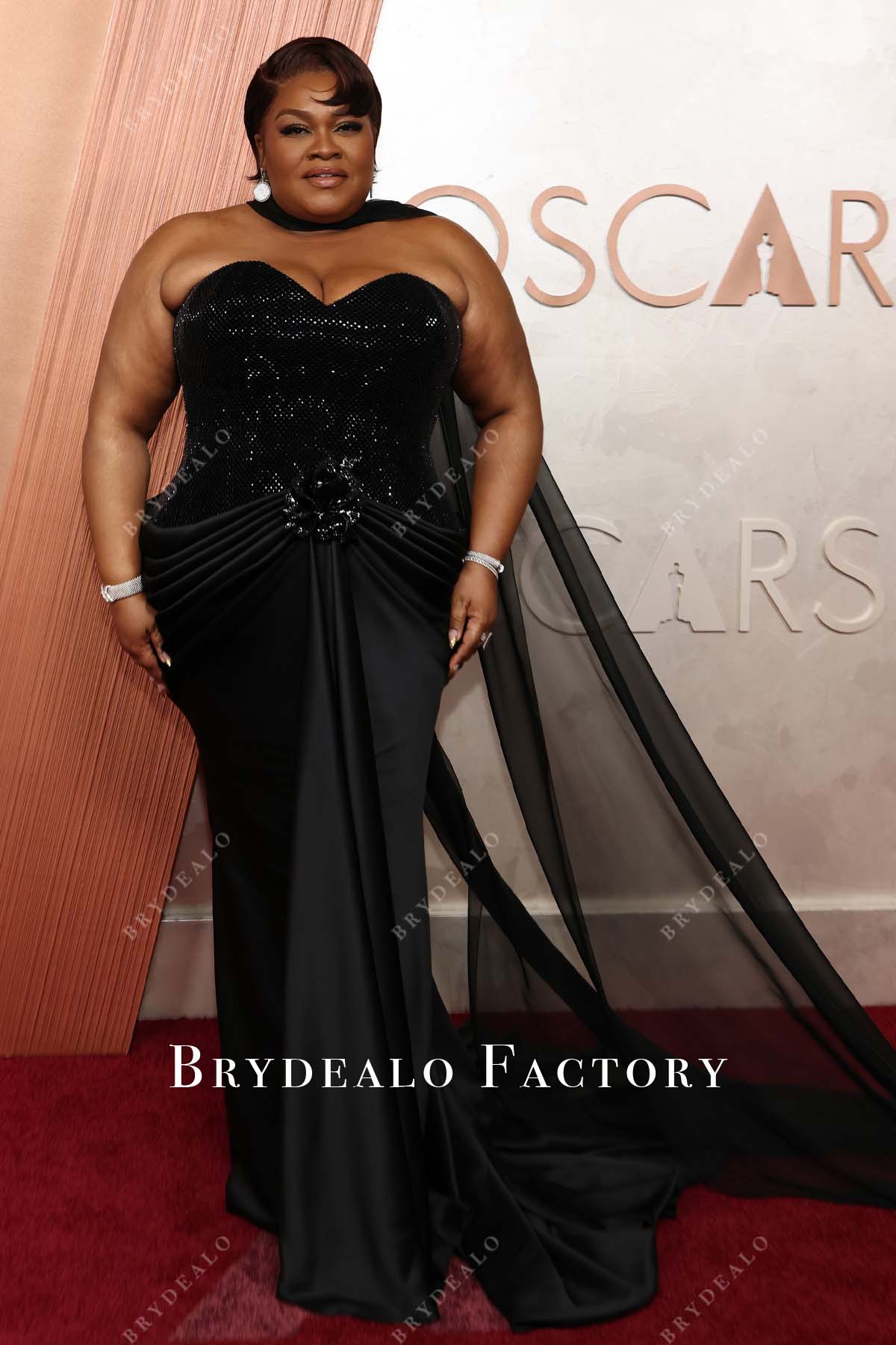 Da'Vine Joy Randolph Black Plus-Size 2025 Oscars Prom Dress