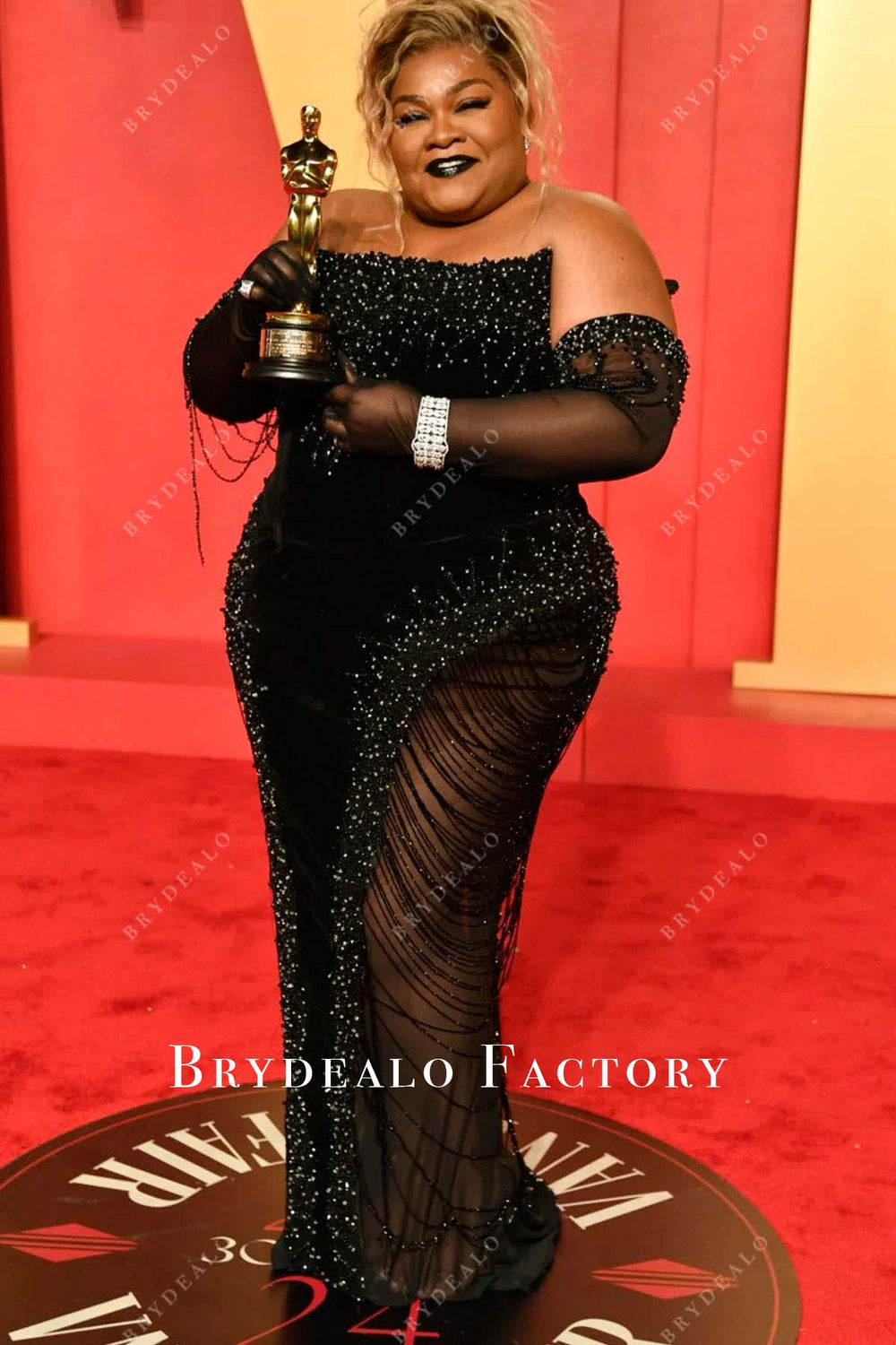 Da'Vine Joy Randolph Black Plus-Size 2025 Oscars Prom Dress