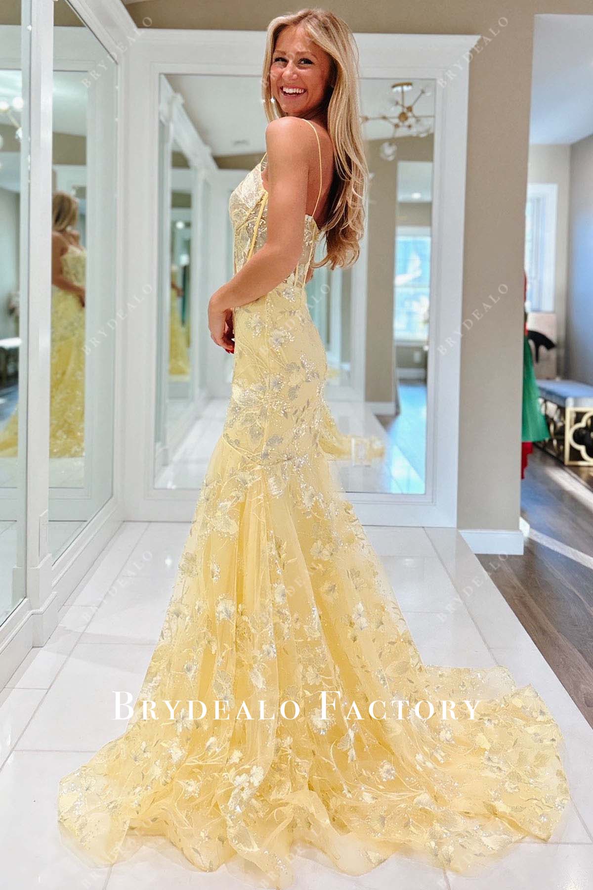 daffodil embroidery prom dress