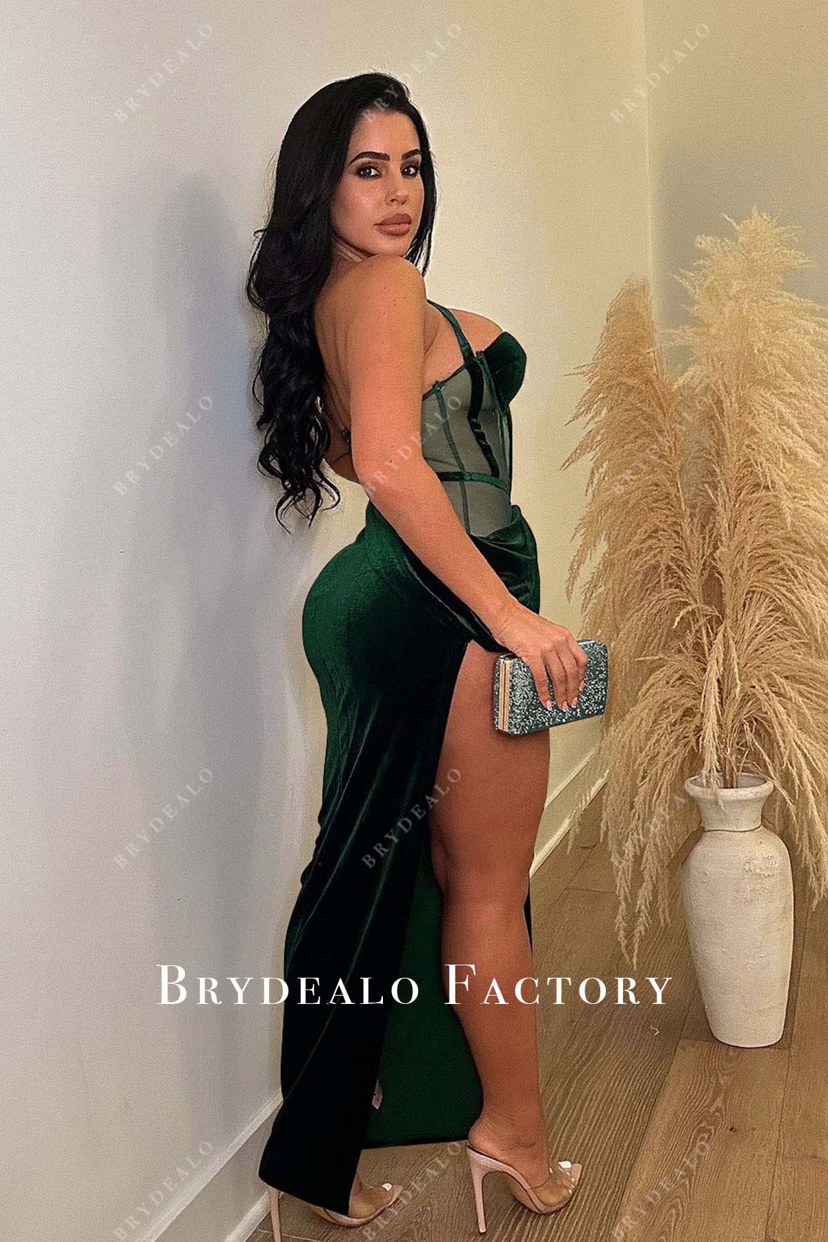 dark green ankle length prom dress