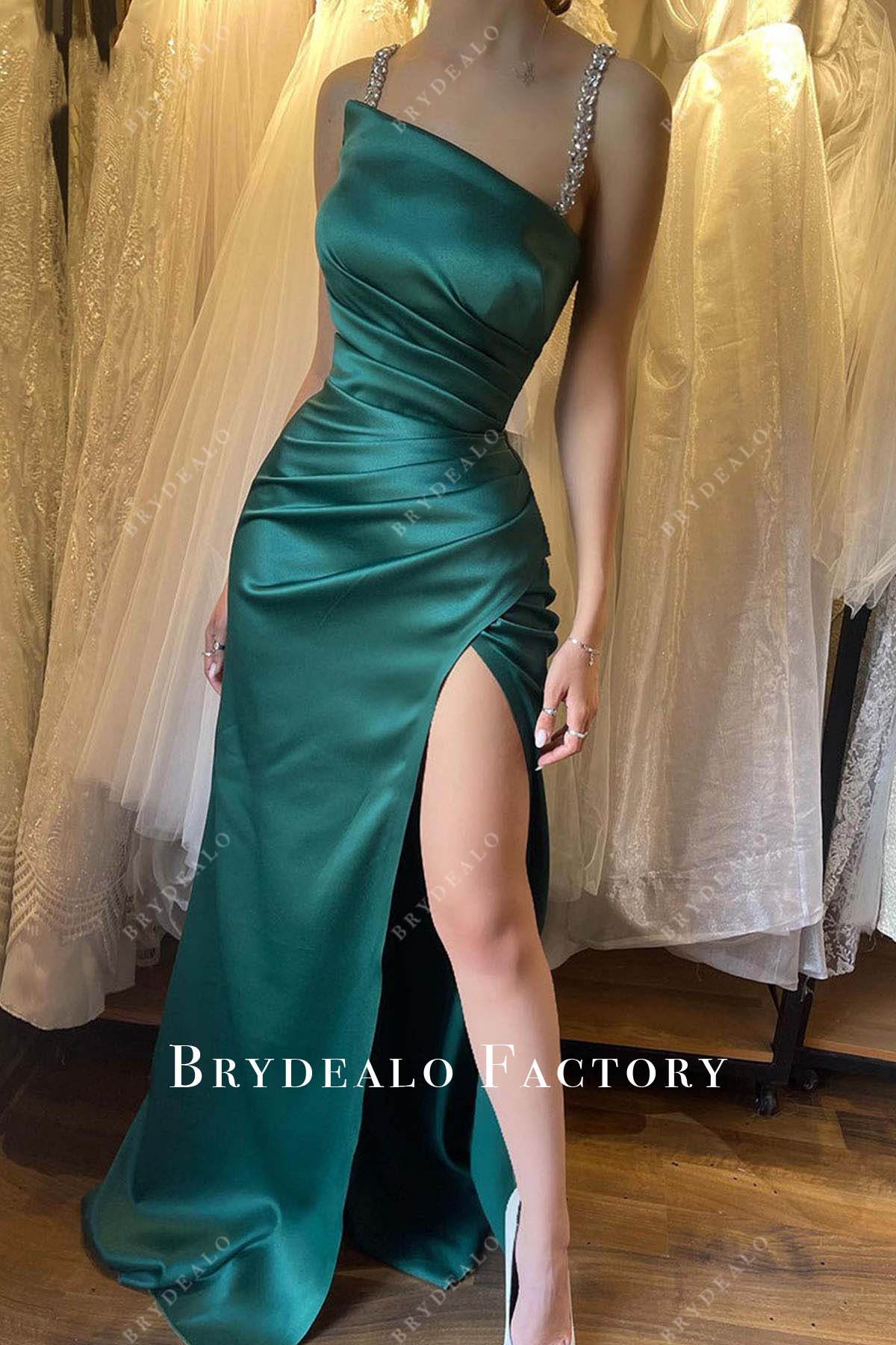 dark green slit prom dress