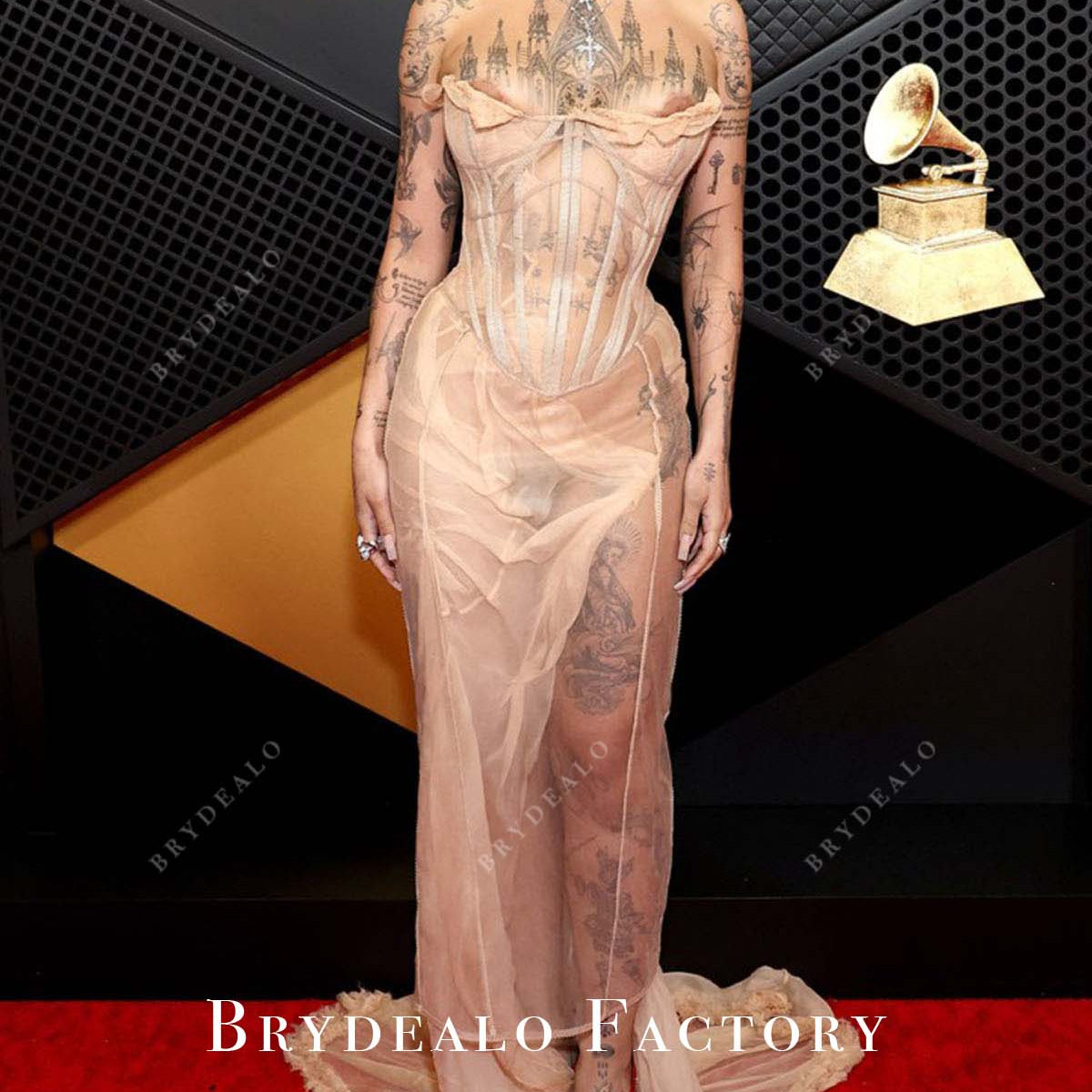 Doja Cat Nude Sheer 2024 Grammys Red Carpet Dress