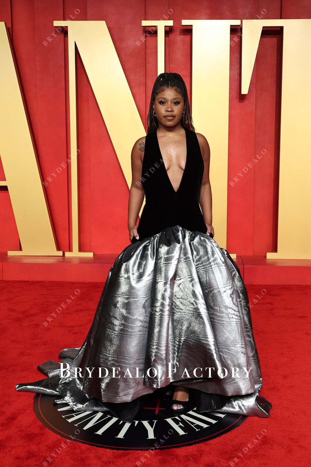 Dominique Fishback plunging neck 2024 Oscars After Party dress