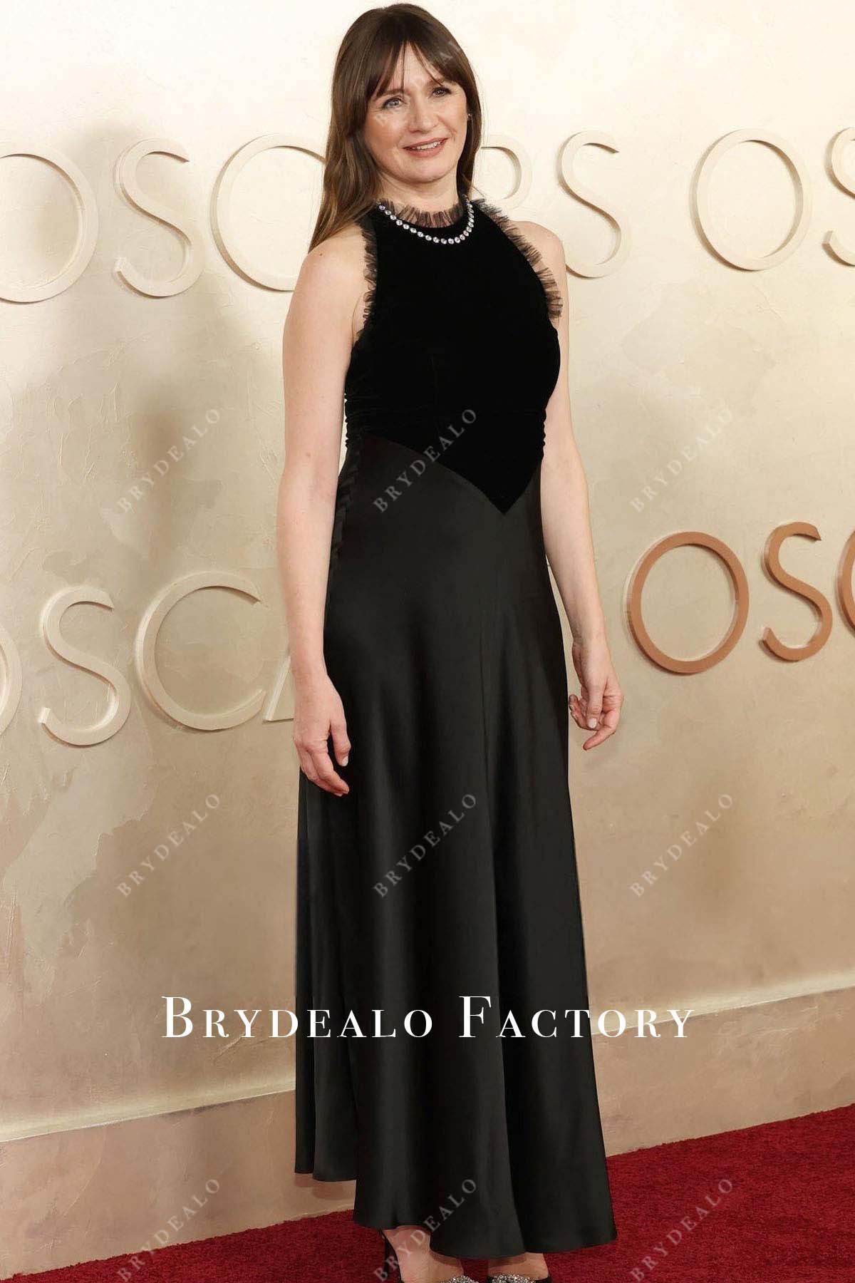 Emily Mortimer black a line formal dress 2025 Oscars red carpet 