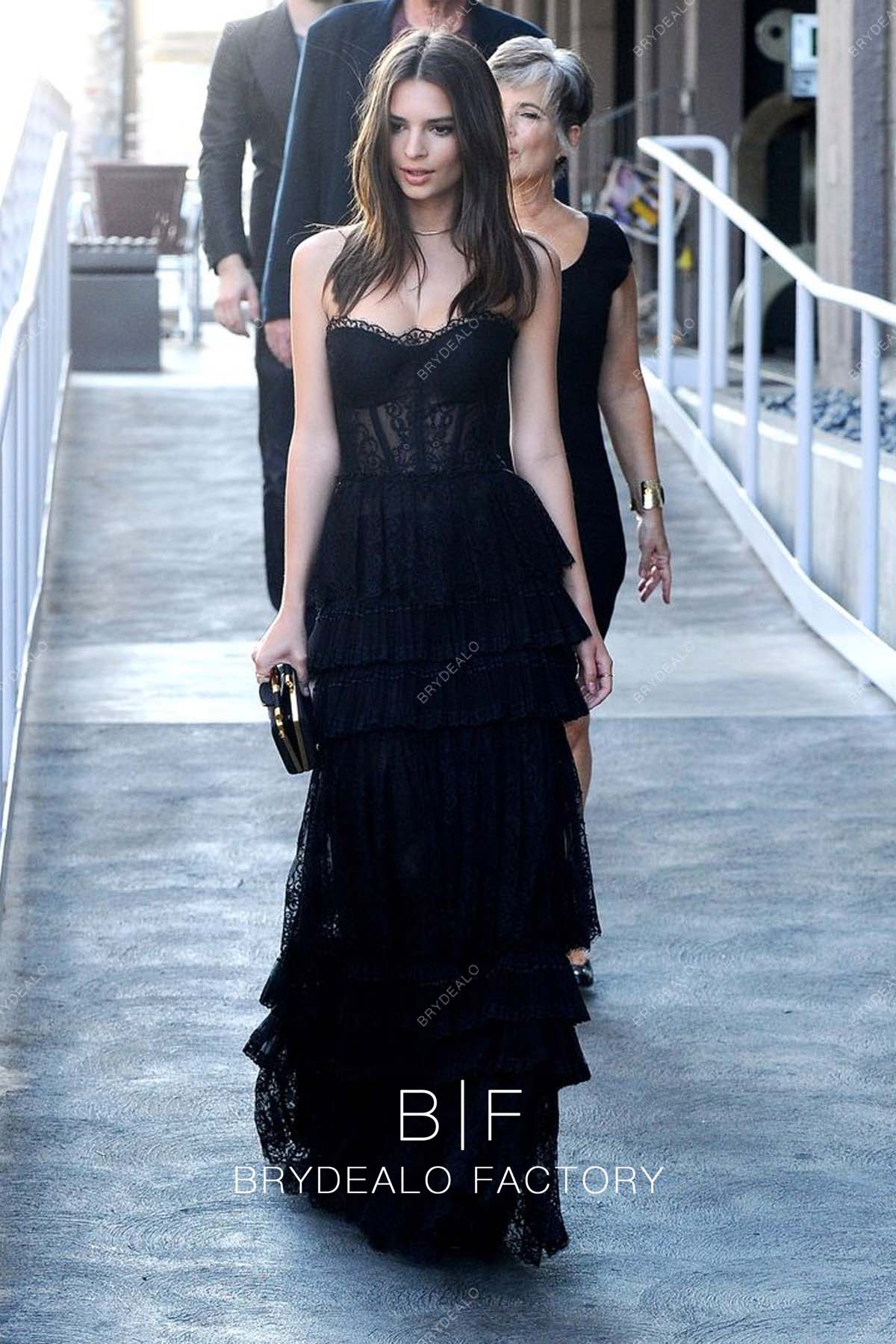 Emily Ratajkowski Black Lace Strapless Celebrity Prom Dress