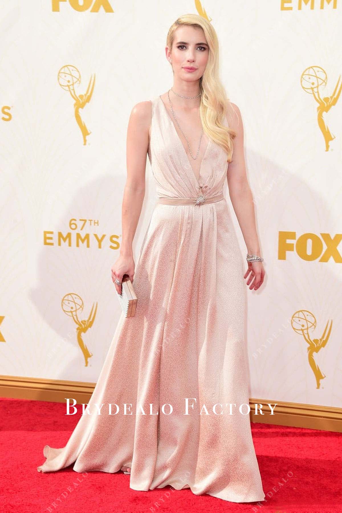 Emma Roberts plunging neck Emmy Awards 2015 dress