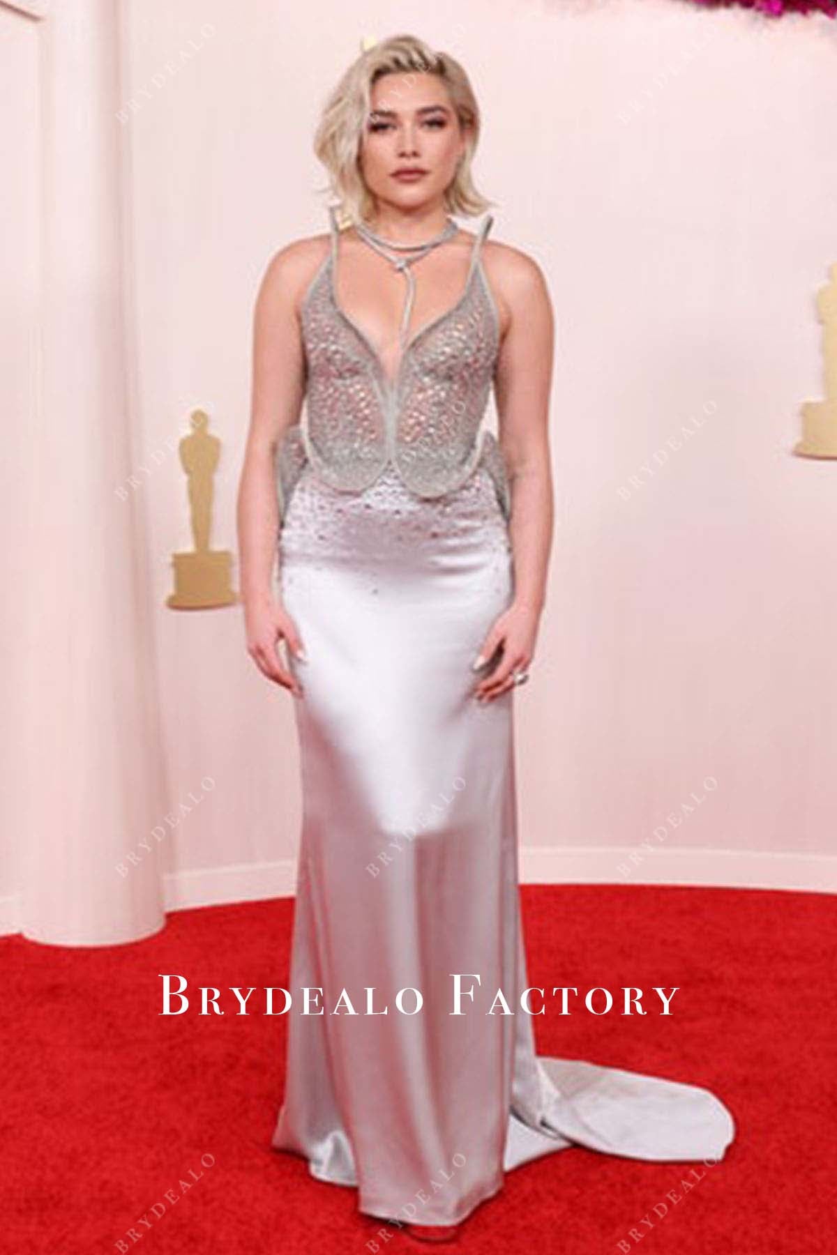 Florence Pugh silver 2024 Oscars Red Carpet dress