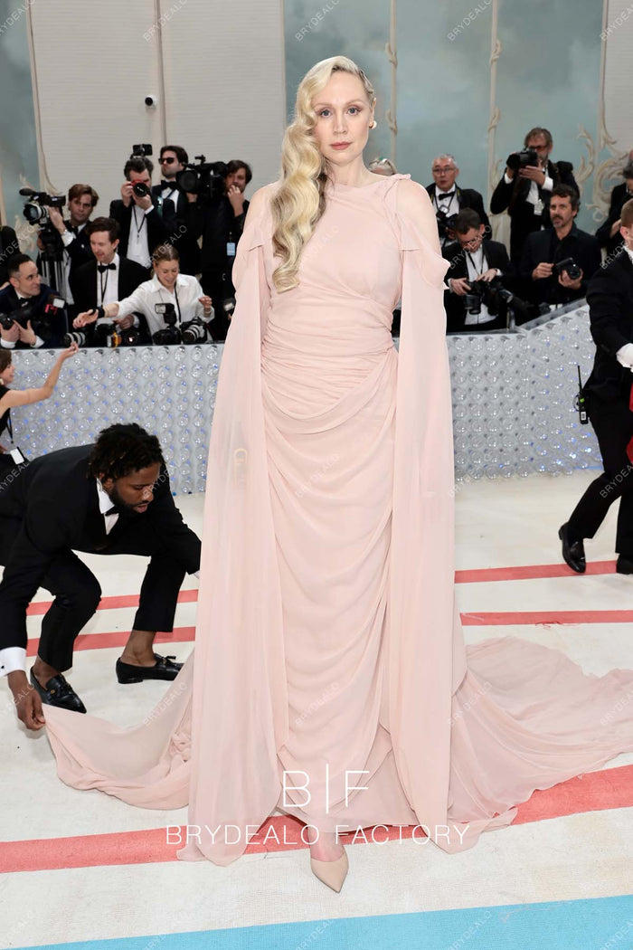 Pearl Pink Chiffon Gwendoline Christie 2023 Met Gala Long Dress