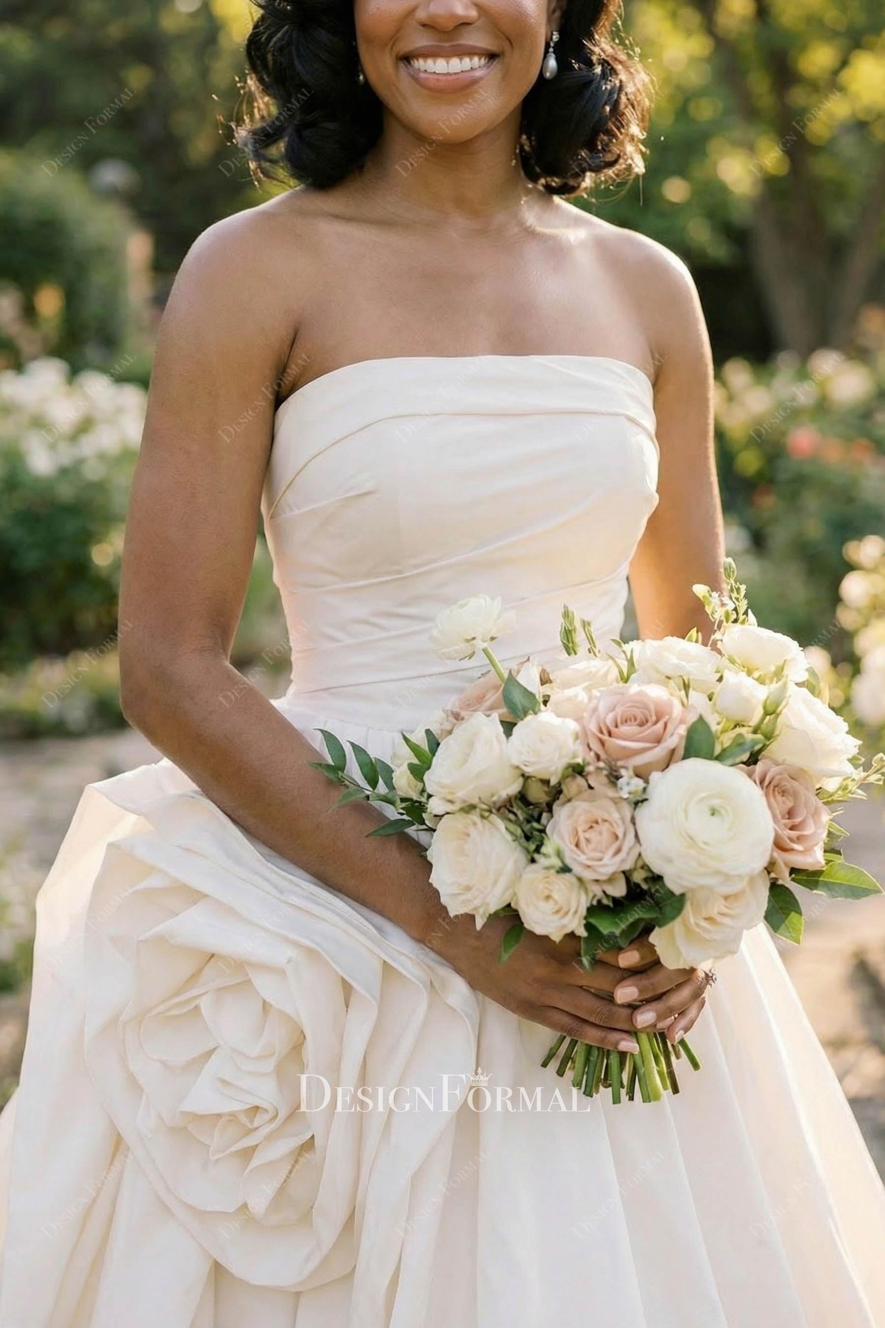 ivory taffeta 3d floral wedding dress