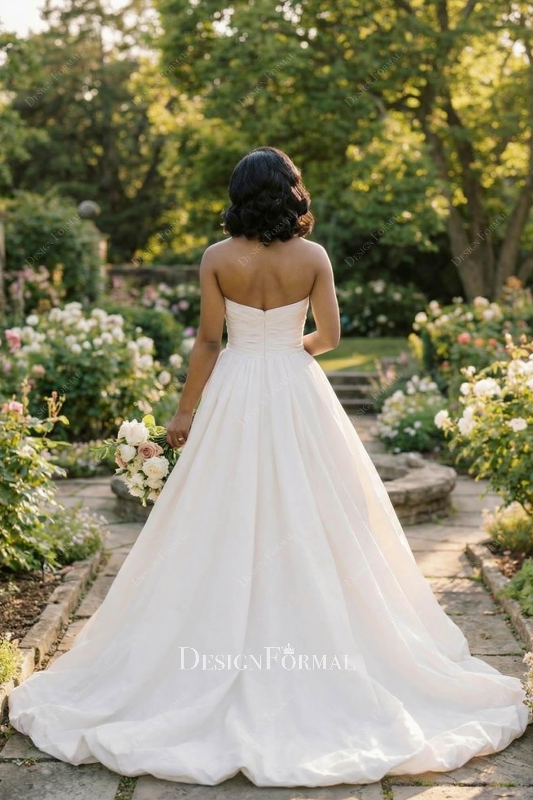 ivory taffeta backless bridal dress