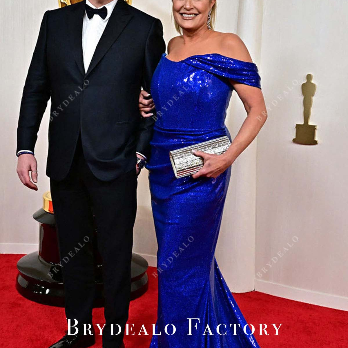 Jeanne Moore 2024 Oscars Indigo Blue Shimmer Red Carpet Dress