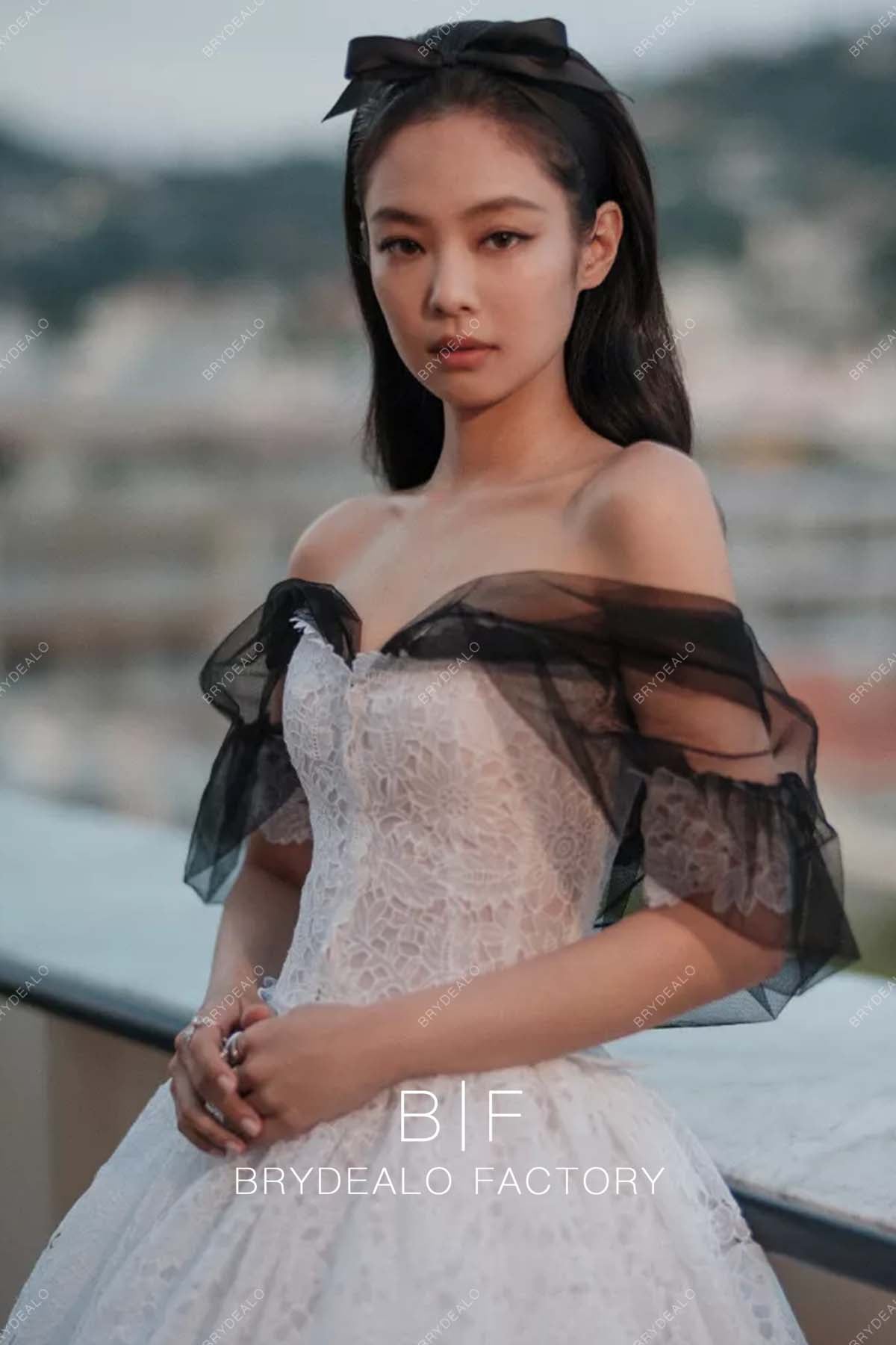 Jennie Kim 2023 Off Shoulder Lace Celebrity Dress