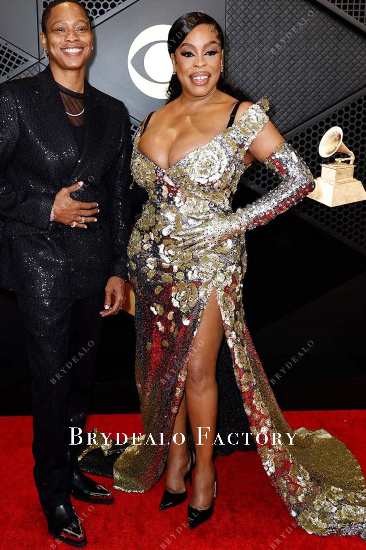 Jessica Betts off shoulder 2024 Grammys Red Carpet dress