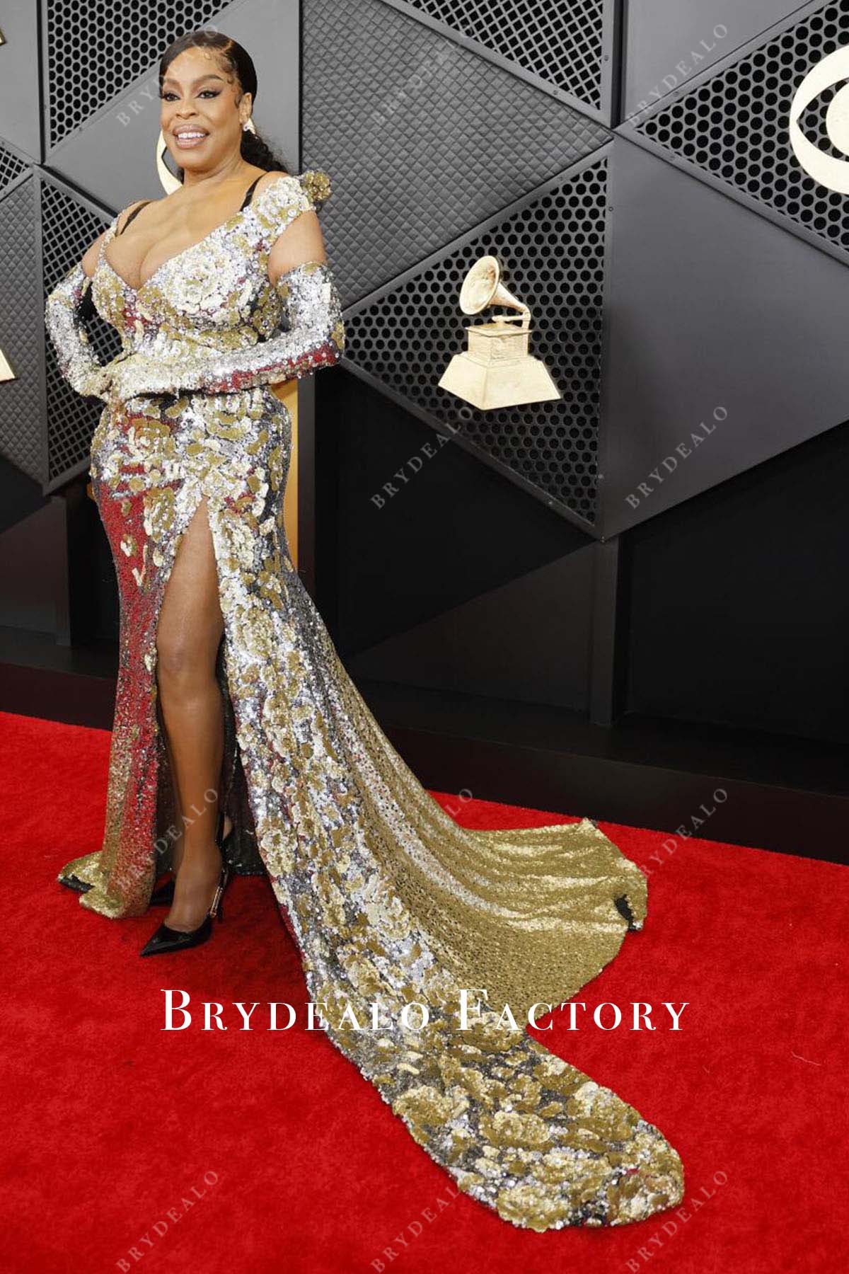 Jessica Betts slit dress 2024 Grammys Red Carpet