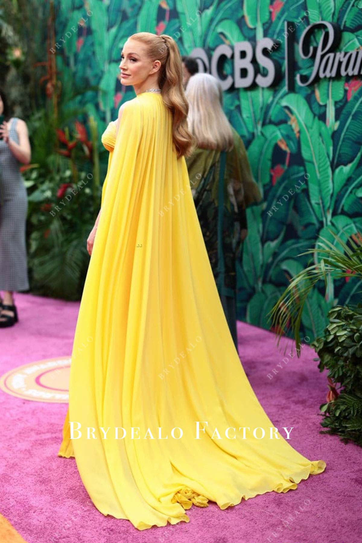 Jessica Chastain Yellow Chiffon Dress 2023 Tony Awards