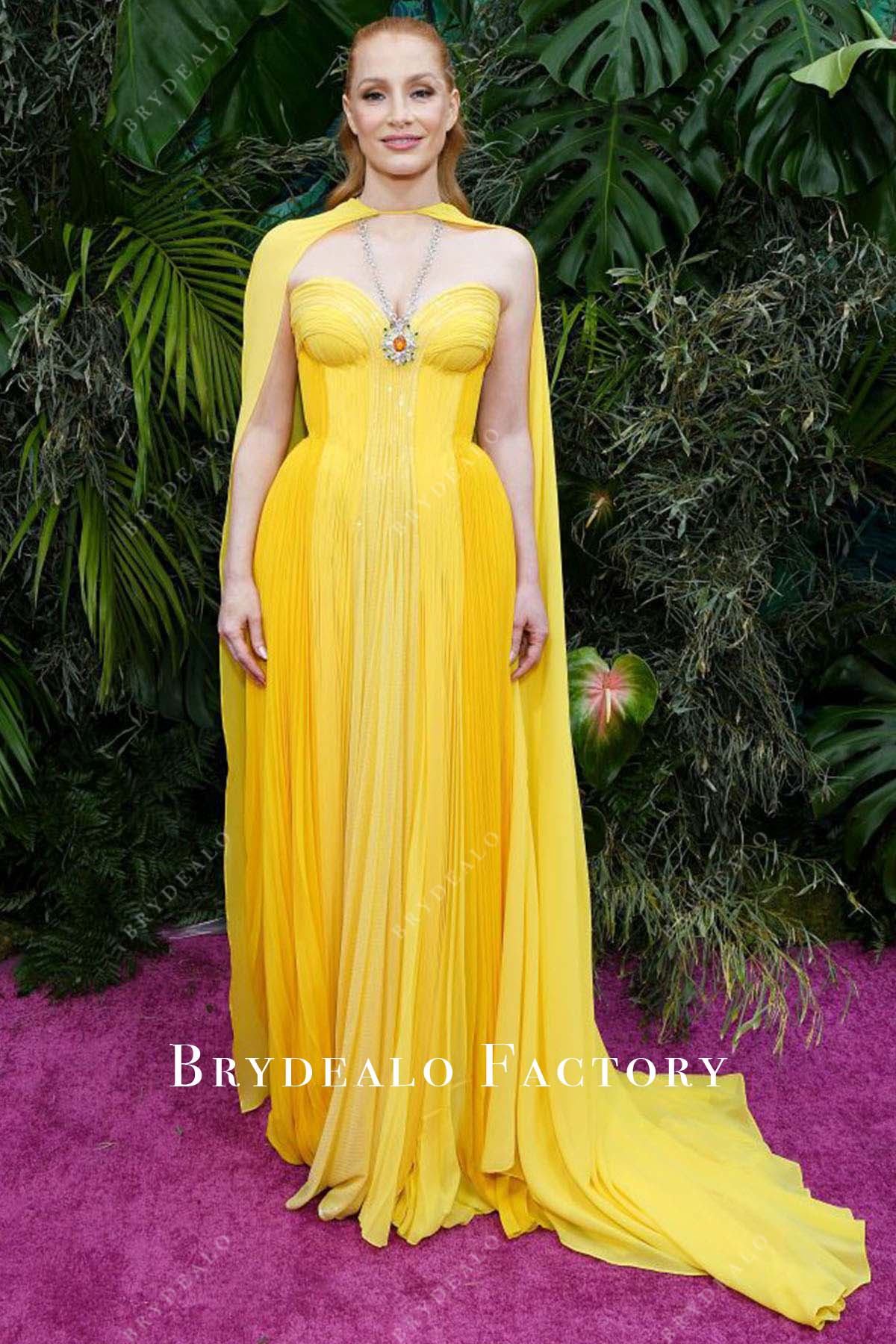 Jessica Chastain Yellow Pleated Dress 2023 Tony Awards