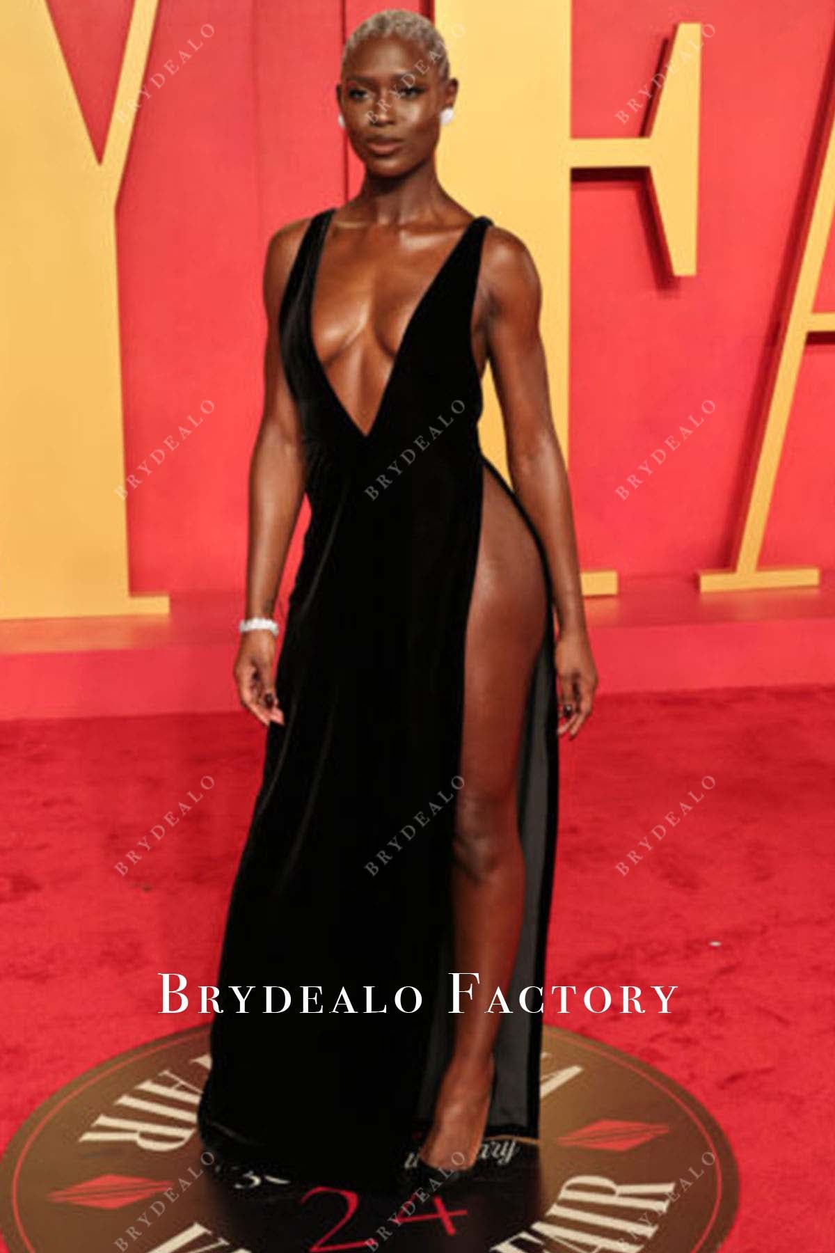 Jodie Turner Smith plunging neck dress 2024 Oscars After Party