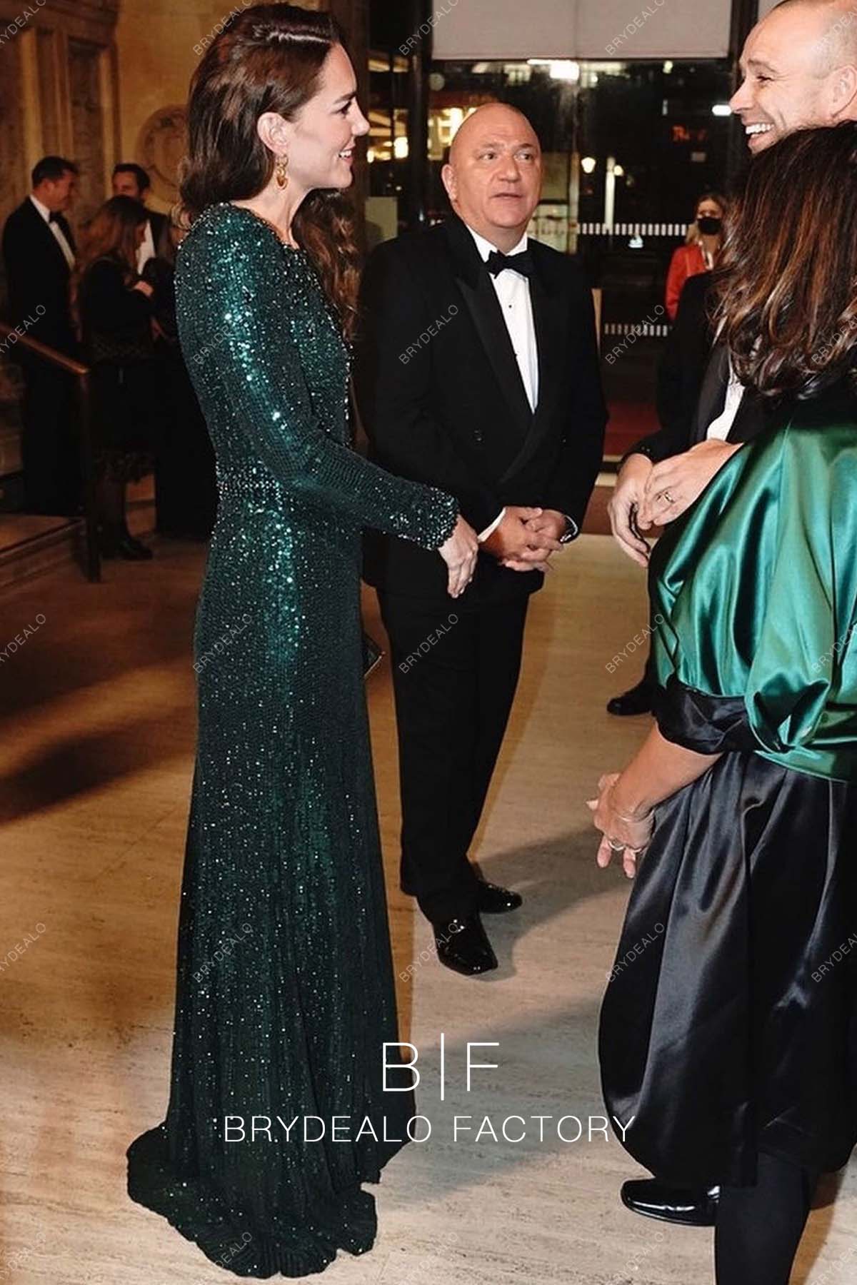Kate Middleton Long Sleeve Dark Green Sequin Celebs Dress
