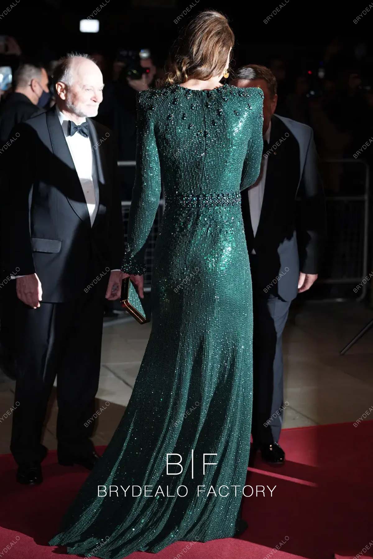 Kate Middleton Glitter Dark Green Sequin Red Carpet Mermaid Dress