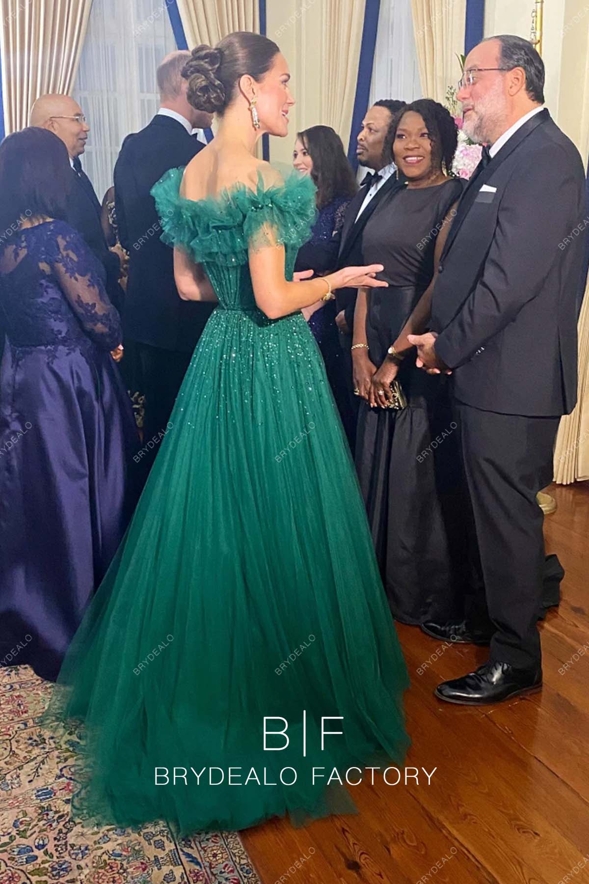 Kate Middleton Dark Green Glitter Off Shoulder Formal Dress