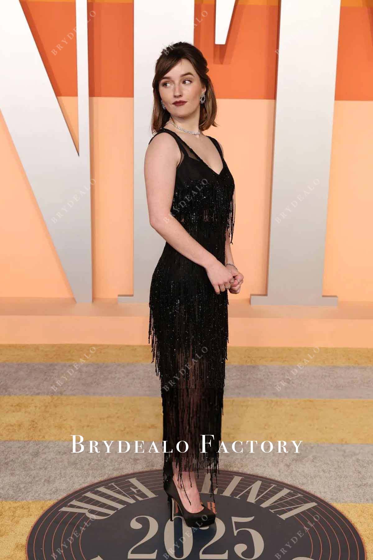 Kaitlyn Dever black 2025 tassels Vanity fair party dress