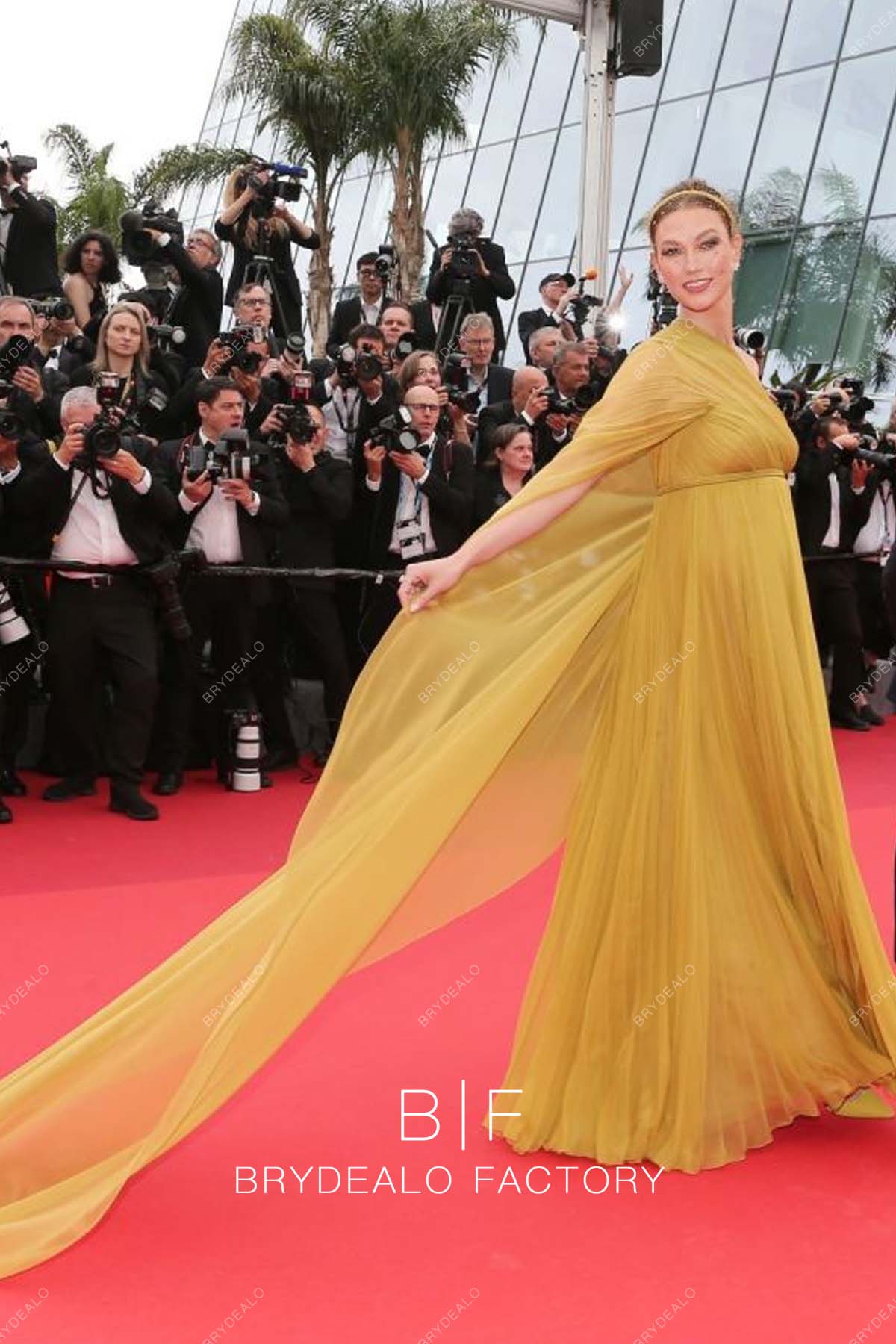 Karlie Kloss 2023 Cannes Film Festival Gold Maternity Dress