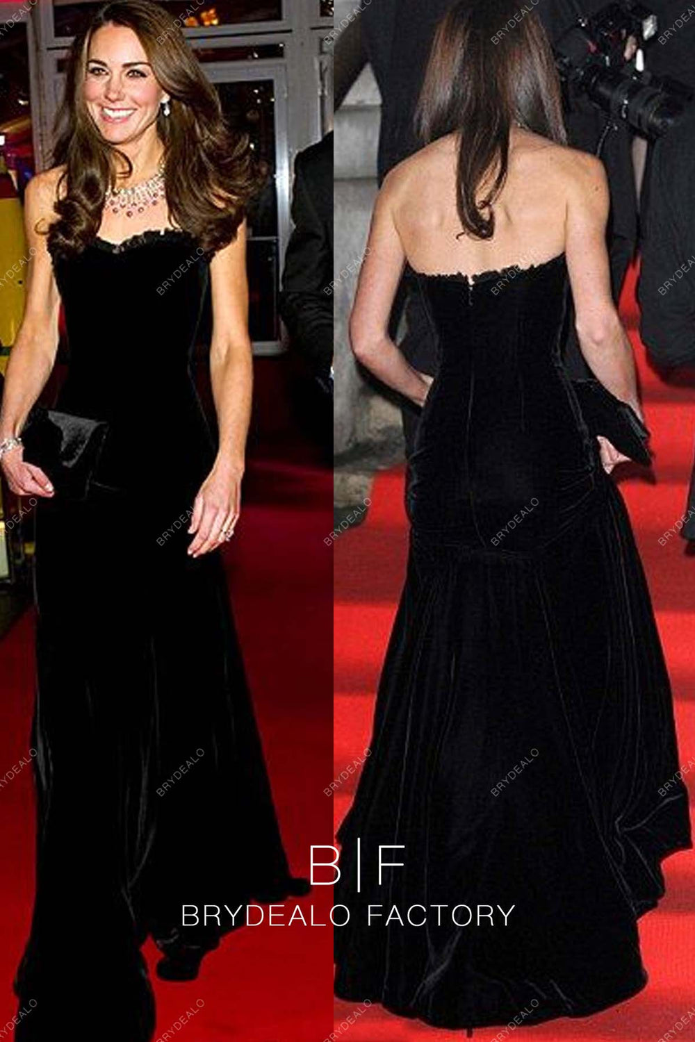 Kate Middleton Black Velvet Elegant Long Red Carpet Evening Dress