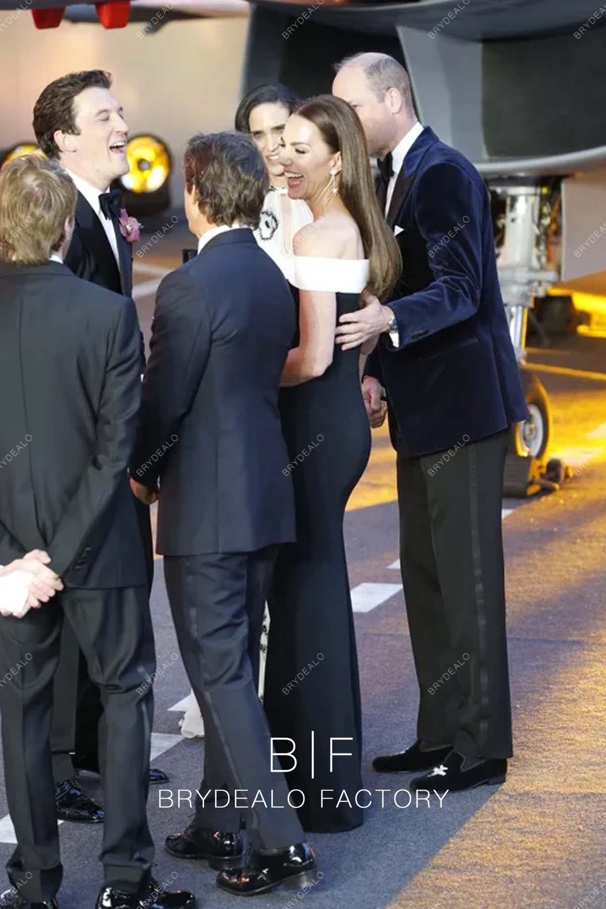 Kate Middleton Black White Off Shoulder Elegant Dress