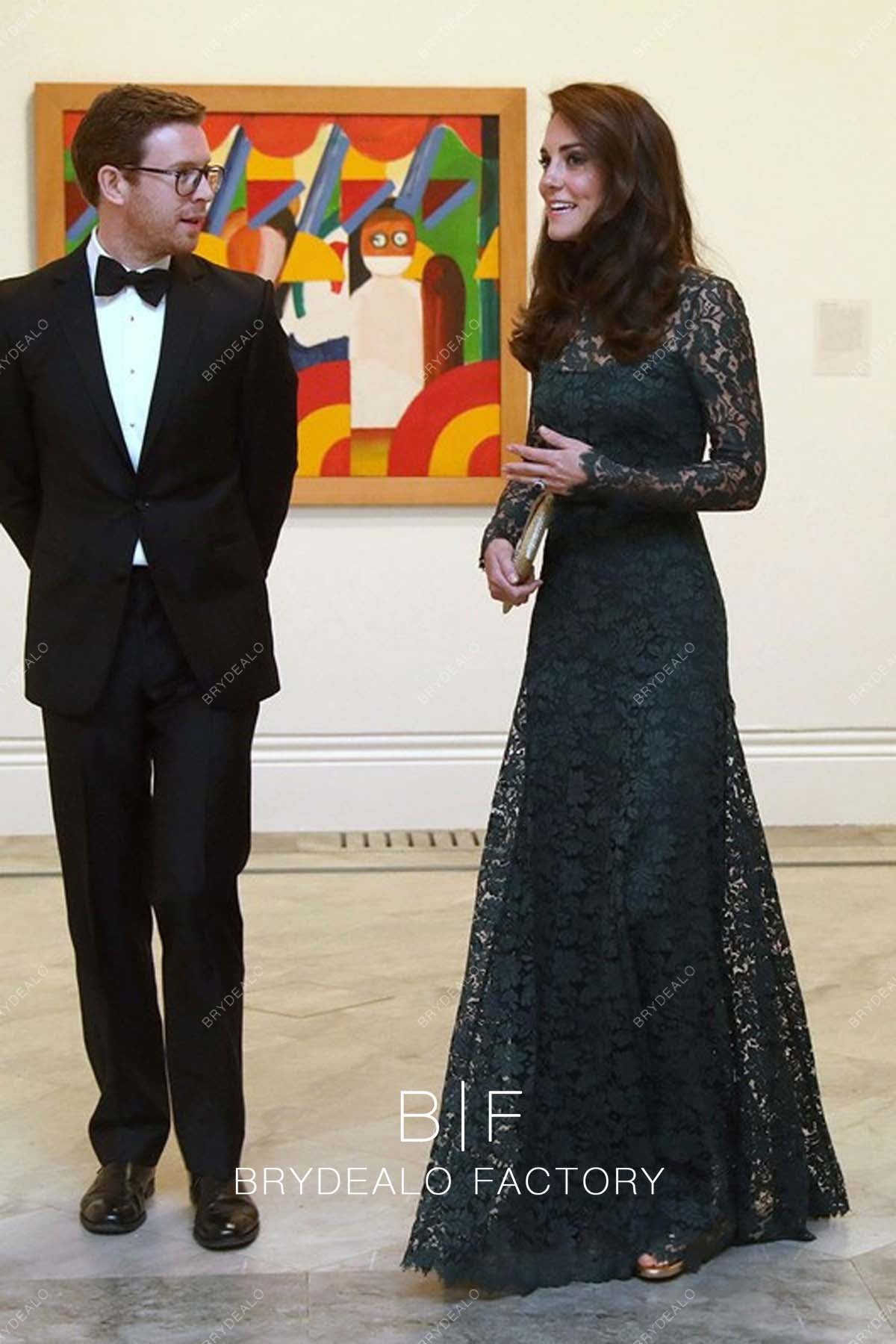Kate Middleton Dark Green Lace Long Celebs Evening Dress