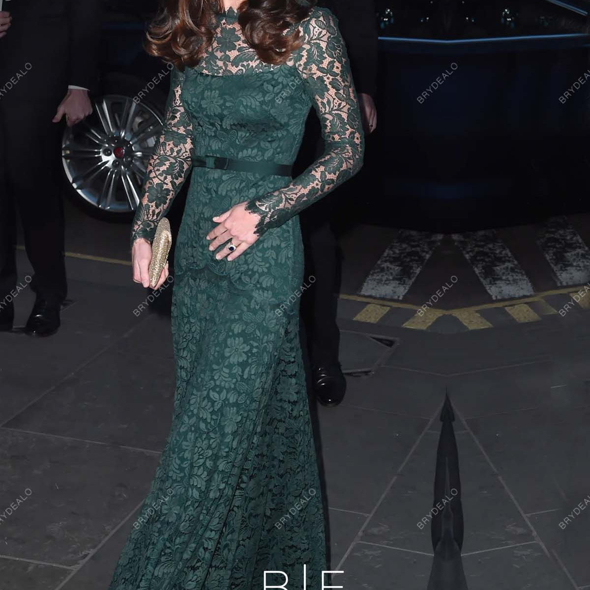 Kate Middleton Dark Green Lace Long Sleeves Celebrity Evening Dress