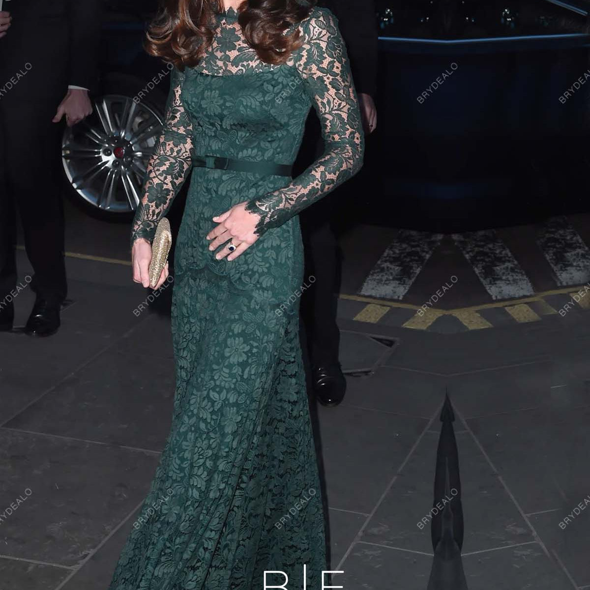 Kate Middleton Dark Green Lace Long Sleeves Celebrity Evening Dress Kate Middleton Dark Green Lace Long Sleeves Celebrity Evening Dress