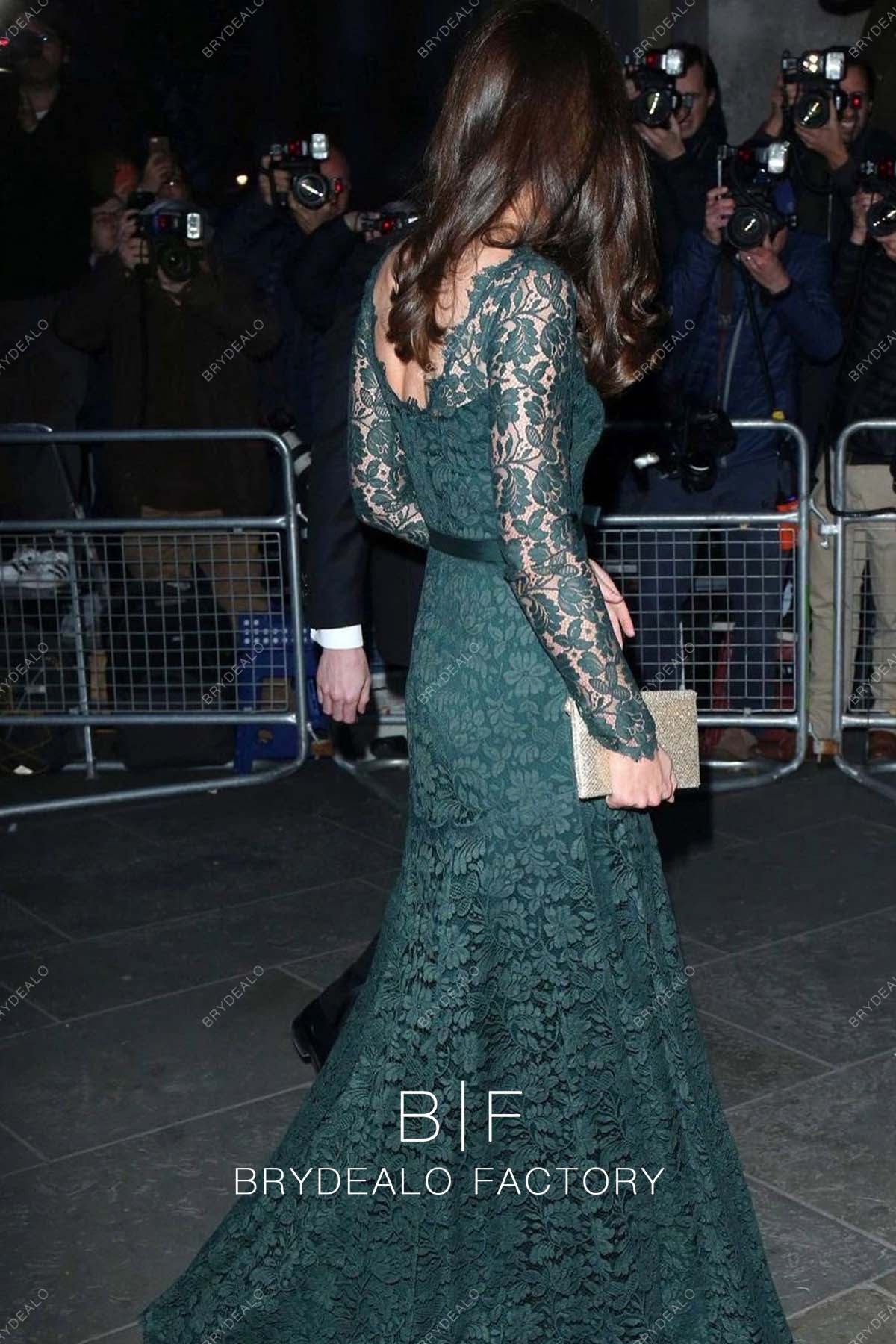 Kate Middleton V-back Dark Green Lace Celebrity Dress