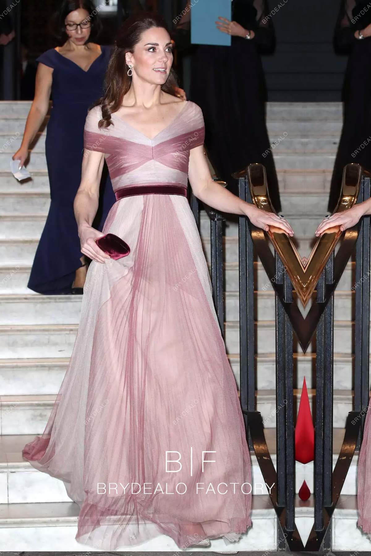 Kate Middleton Dusty Rose V-neck Long Gala Dinner Dress