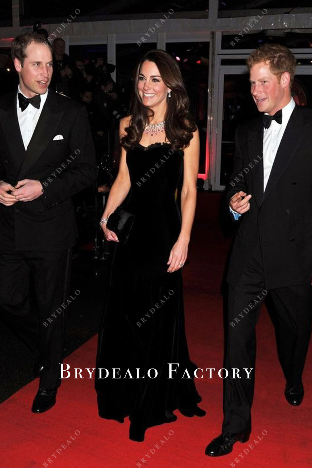 Kate Middleton Black Velvet Elegant Long Red Carpet Evening Dress