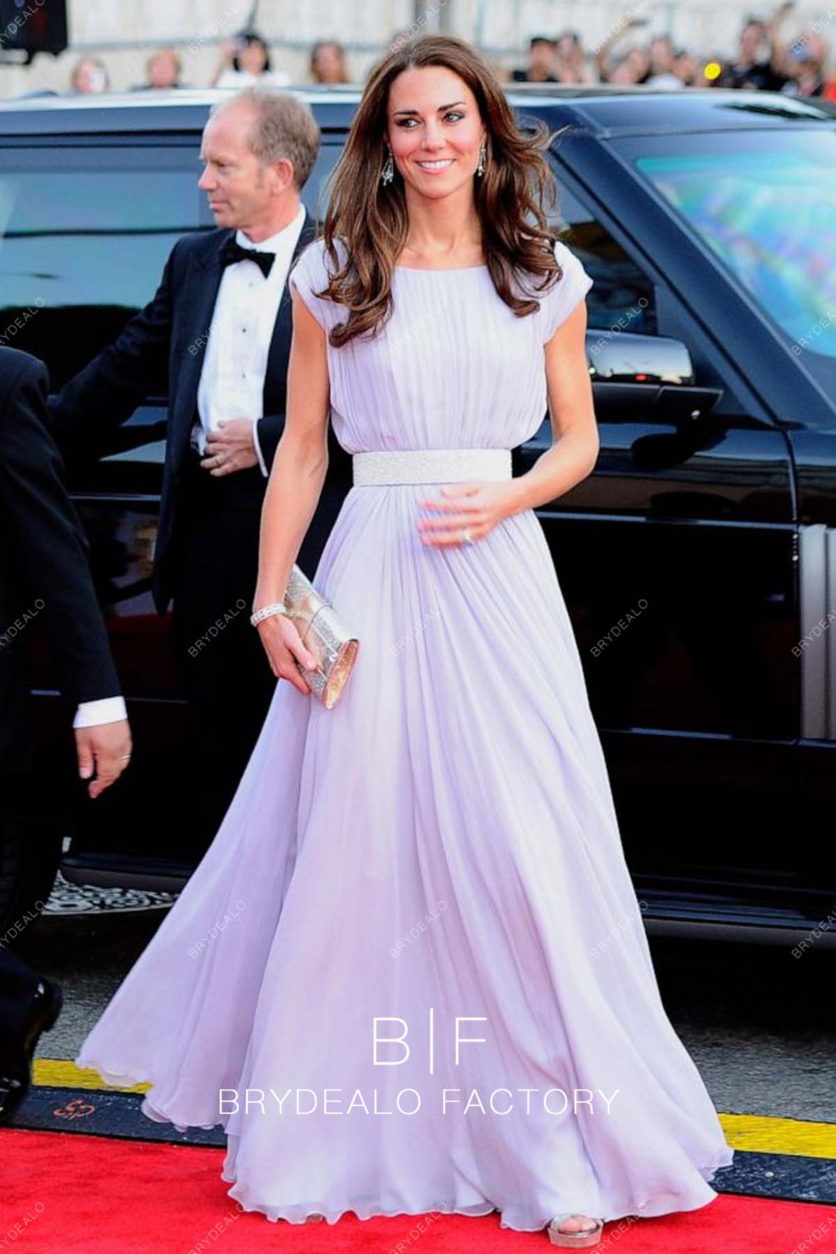 Kate Middleton Lilac Chiffon Celebrity Long Red Carpet Dress BAFTA Brits 2011