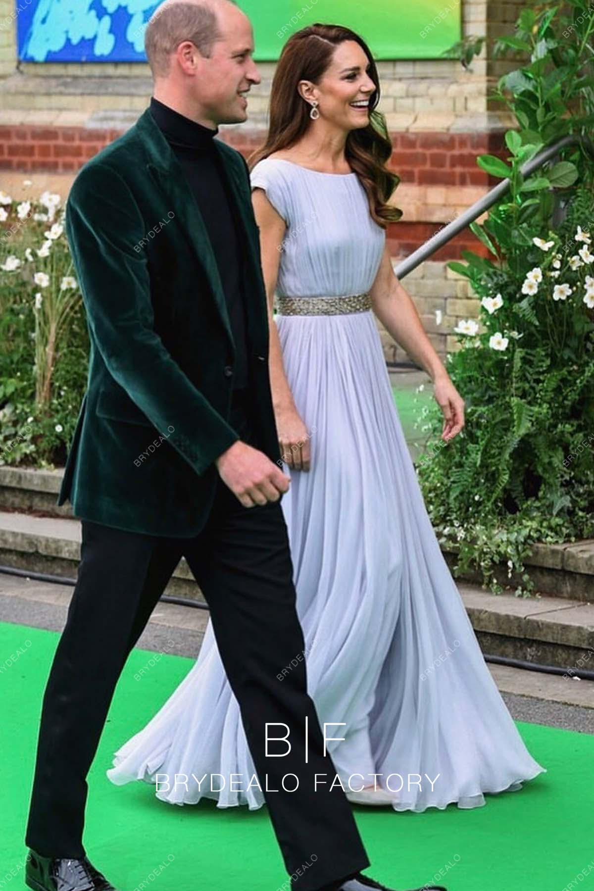 Kate Middleton Lilac Cap Sleeves Green Carpet Dress 2021