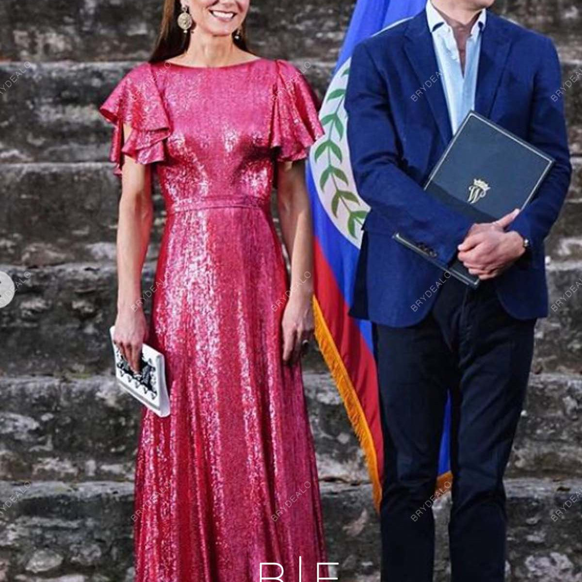 Kate Middleton Hot Pink Sequin Elegant Long Celebs Evening Prom Dress
