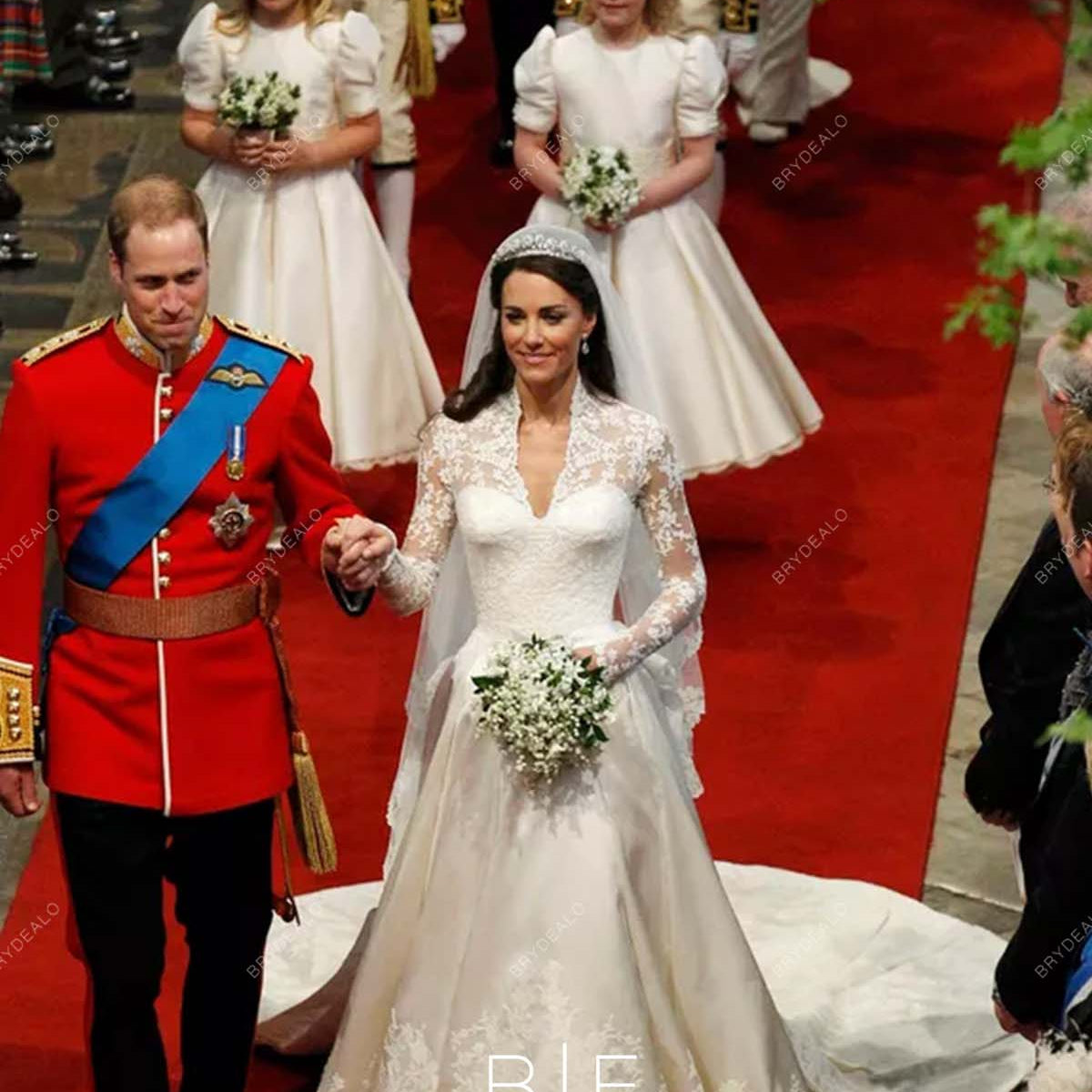 Kate Middleton Timeless V-neck Lace Long Train Royal Wedding Dress