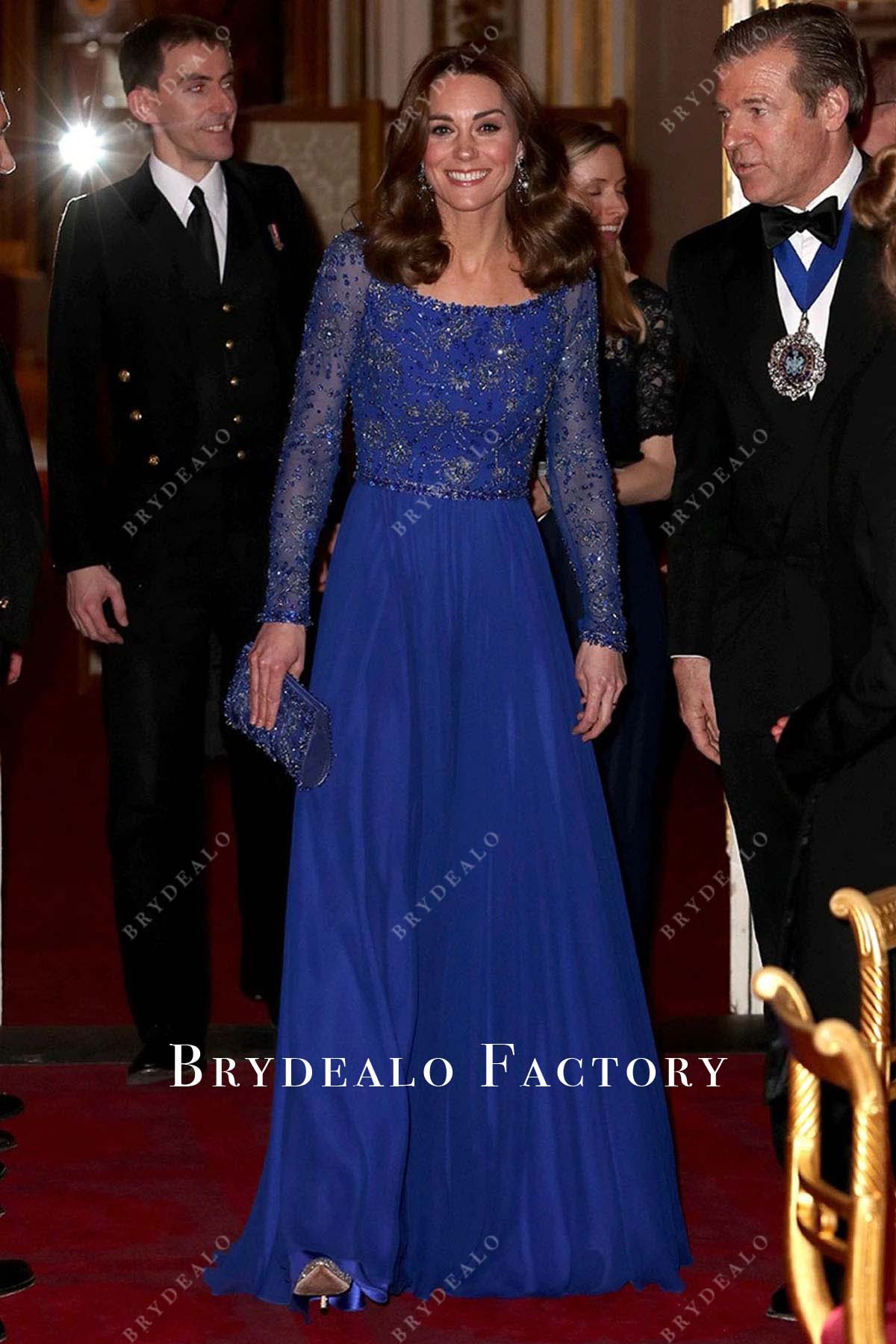 Kate Middleton Royal Blue Sparkly Gala Dinner Dress 2020