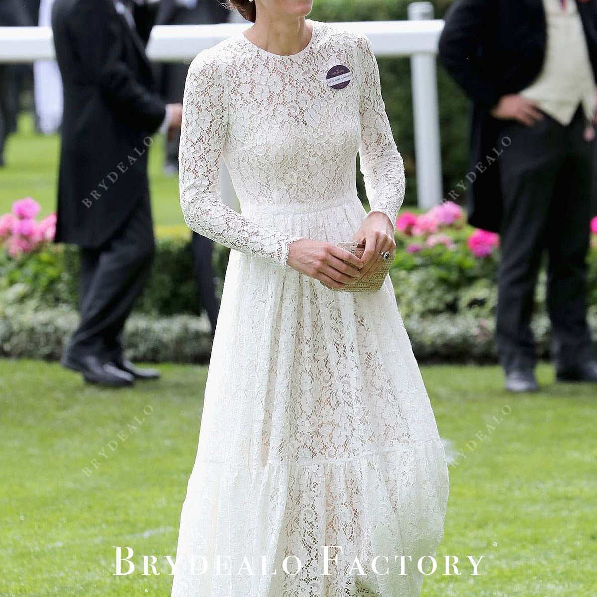 Kate Middleton White Lace Tea Length Royal Ascot 2016 Dress