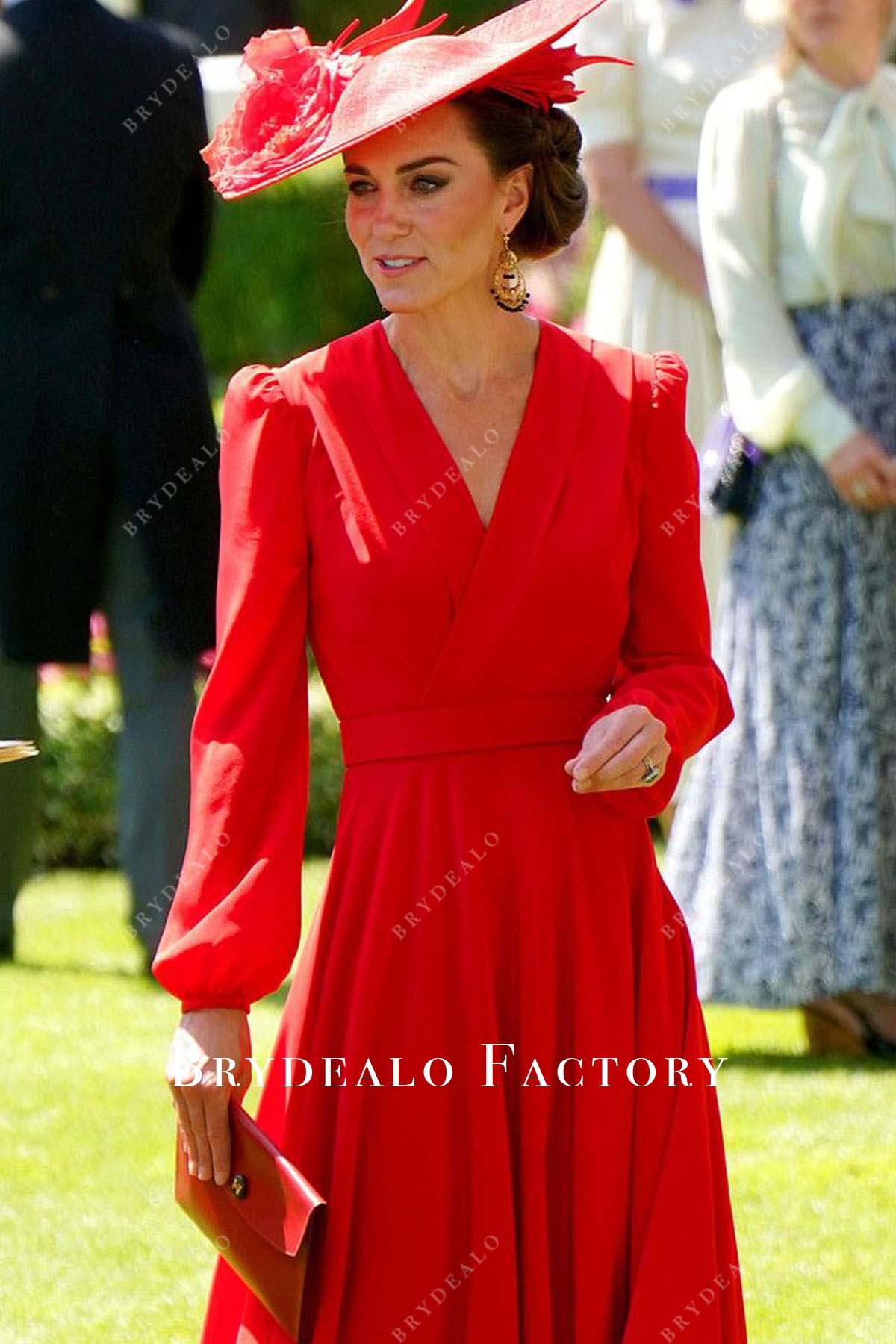 Kate Middleton Red V-neck Dress 2023 Royal Ascot