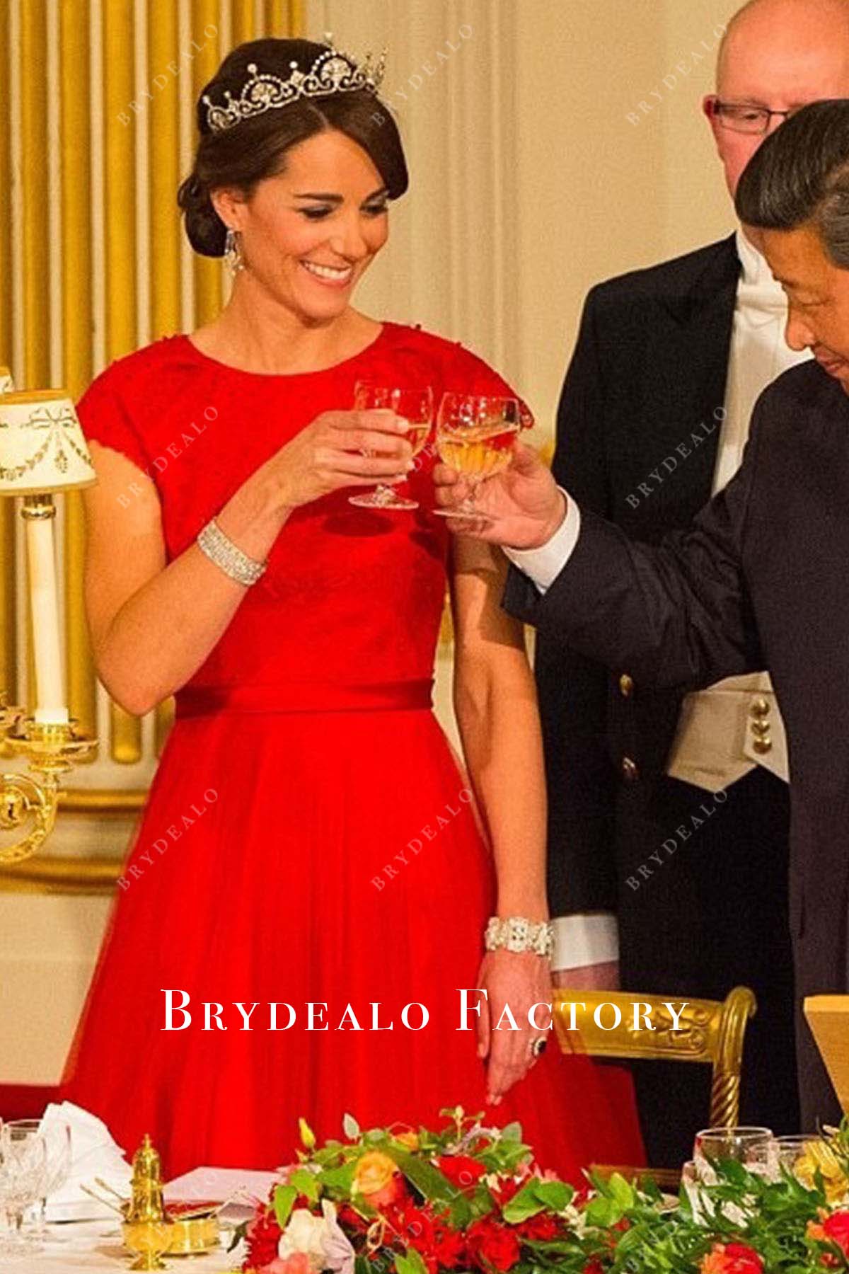 Kate Middleton Red Short Sleeve Celebrity Dress 2016