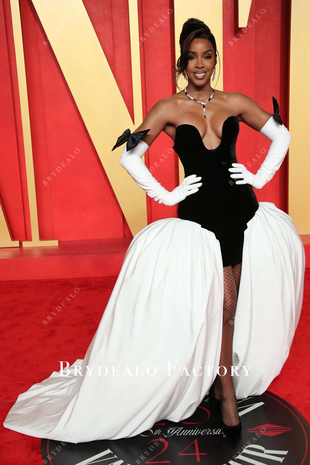 Kelly Rowland Black White Strapless 2024 Oscars After Party Dress