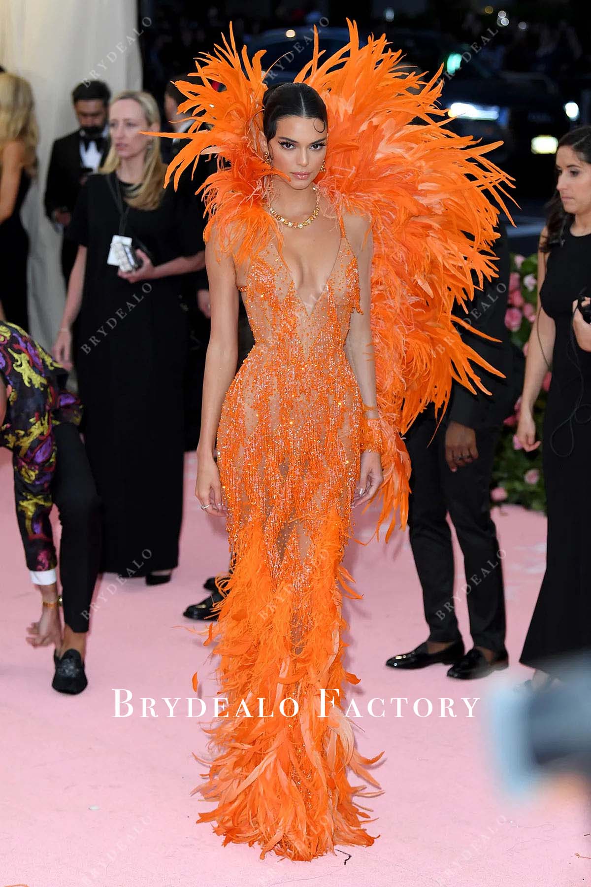 Kendall Jenner orange 2019 Met Gala dress